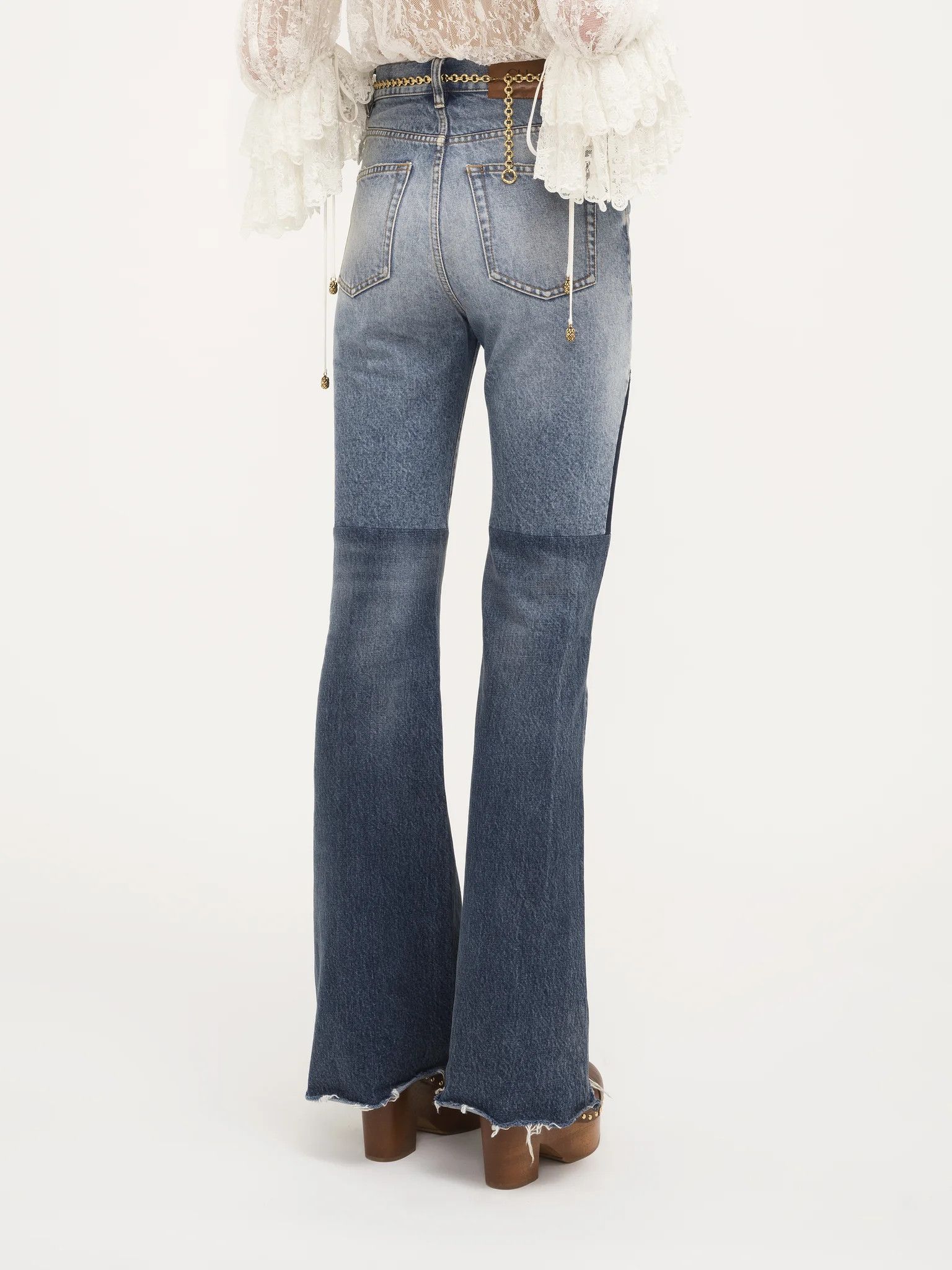 Chloe oc11z1025 Flared Patchwork Jeans in Blue Size 24" / US 00 / IT 34 - 4 Thumbnail