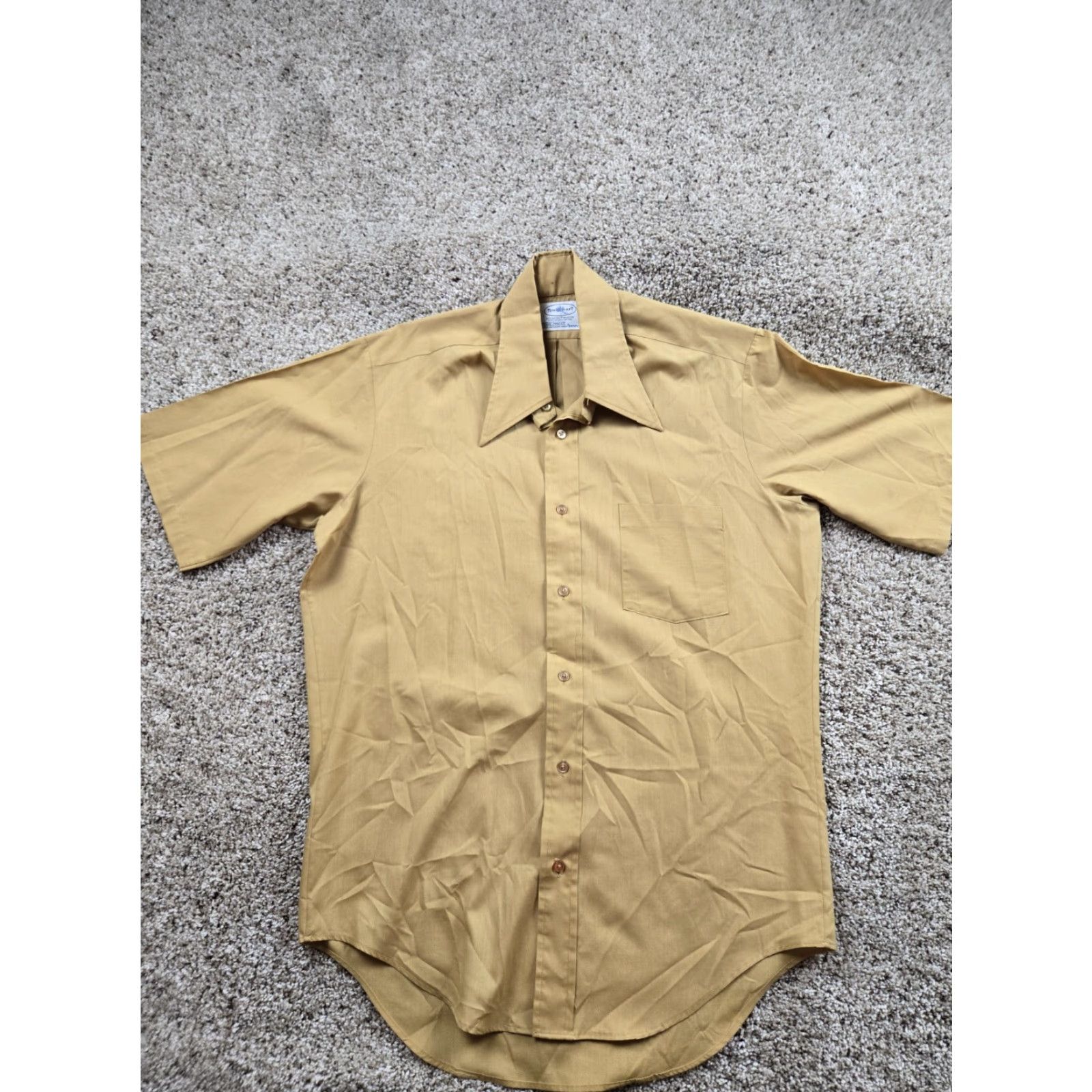 Vintage VINTAGE TownCraft Shirt Medium 14.5 Short Sleeve Point Collar Yellow 70s Rockabilly Mens Size US M / EU 48-50 / 2 - 2 Thumbnail