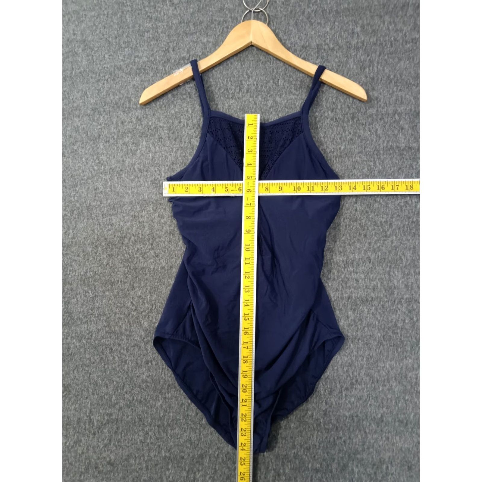 AQUA Aqua Green Women's One Piece Swimsuit Navy L Crochet High Neck UPF 50+ Figure Flattering Beach Size ONE SIZE - 4 Thumbnail