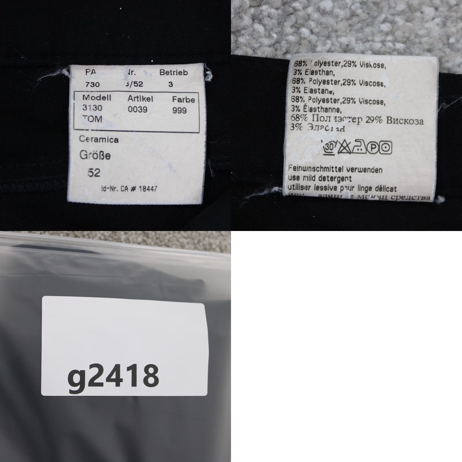Vintage ALBERTO Pants Mens 36 x 28 Black Flat Front Stretch Size US 36 / EU 52 - 9 Thumbnail
