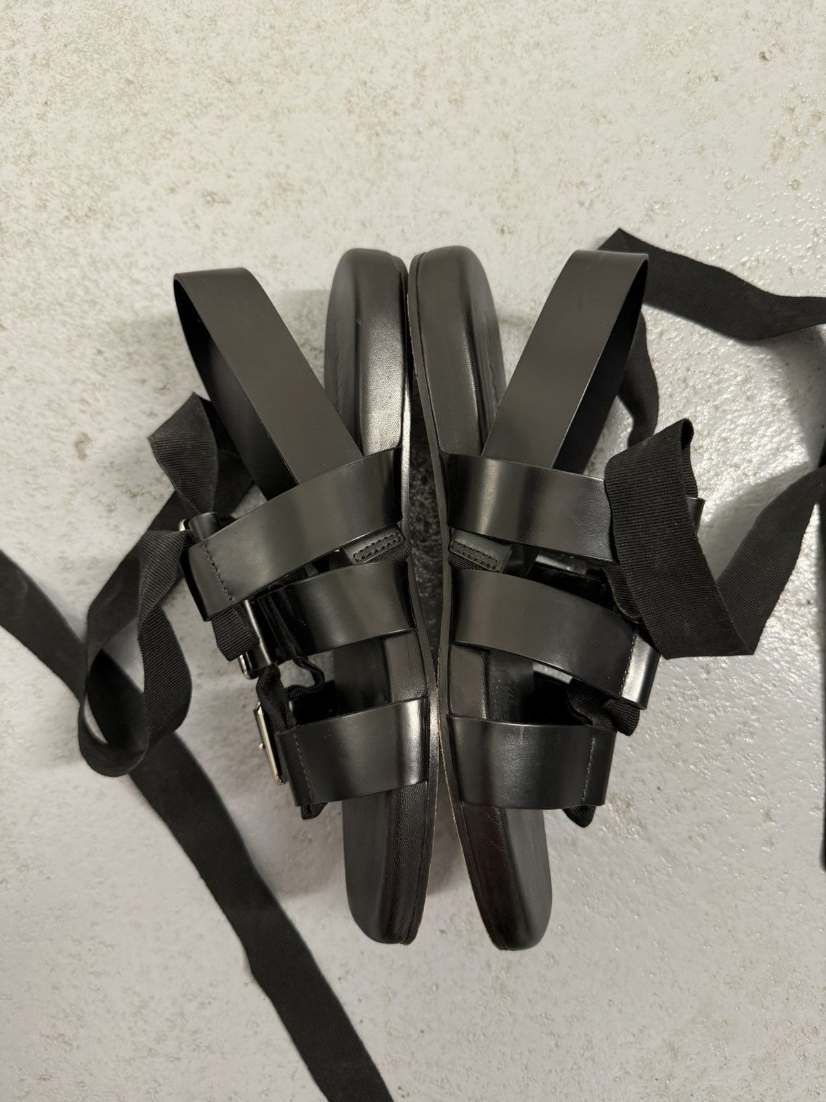 Jil Sander Jil Sander Black Leather Buckle Sandals With Ribbon Size US 8 / IT 38 - 7 Thumbnail
