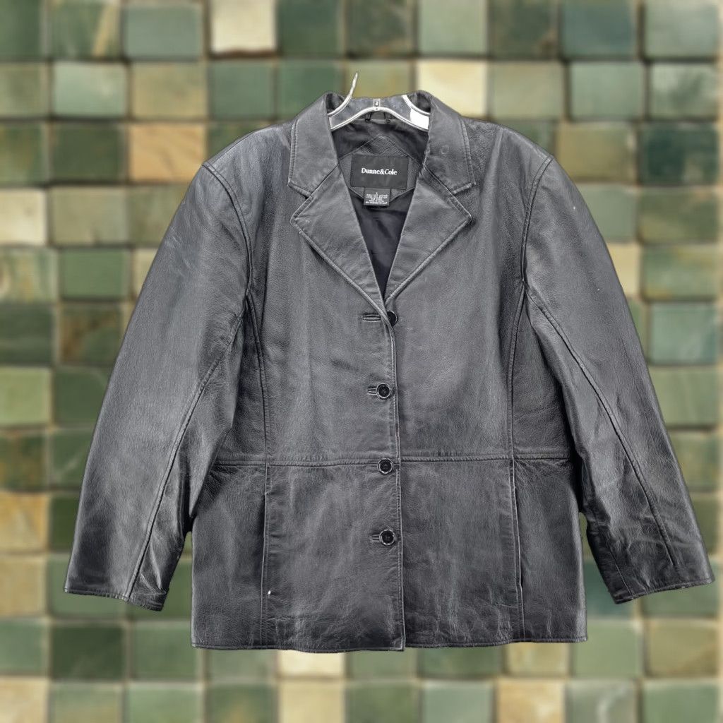 Vintage VINTAGE Dunne & Cole Black Leather Jacket Large Blazer Coat Classic 90s City Travel Blazer Mens Womens Boys Girls Size L / US 10 / IT 46 - 1 Thumbnail