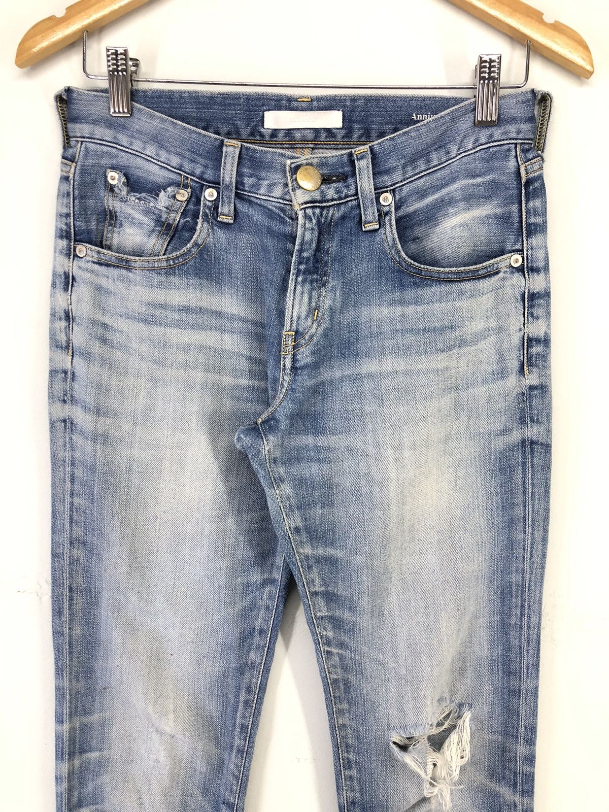Japanese Brand Red Card Anniversary 25th Distressed Faded Blue Jeans Size US 28 / EU 44 - 5 Thumbnail