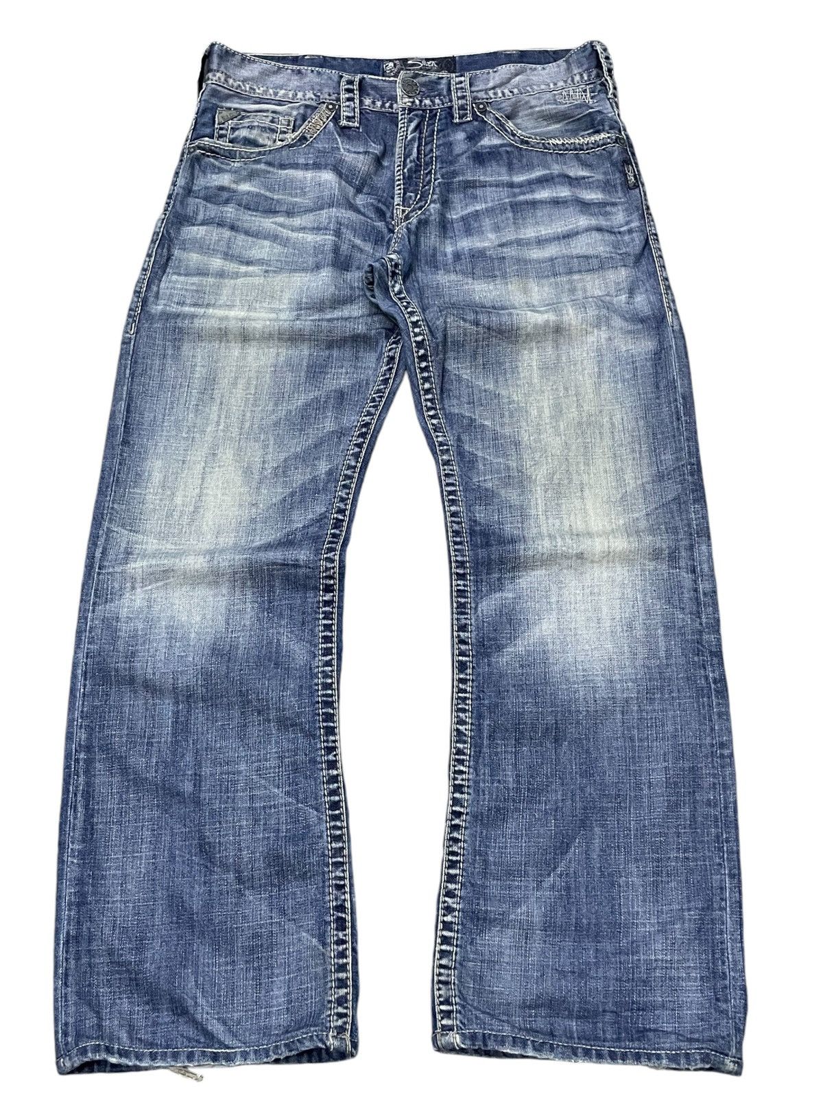 Japanese Brand × semanticdesign Silver Heavy Stitched Loose Straight Baggy Jeans Size US 32 / EU 48 - 2 Thumbnail