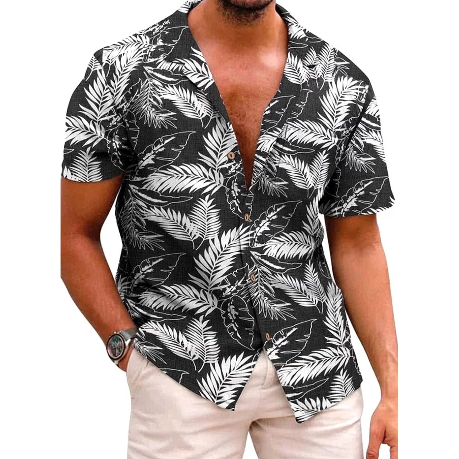 Vintage Coofandy Men Black/White Palm Leaf Button-Up Short Sleeve Hawaiian Shirt XXL Size US XXL / EU 58 / 5 - 6 Thumbnail