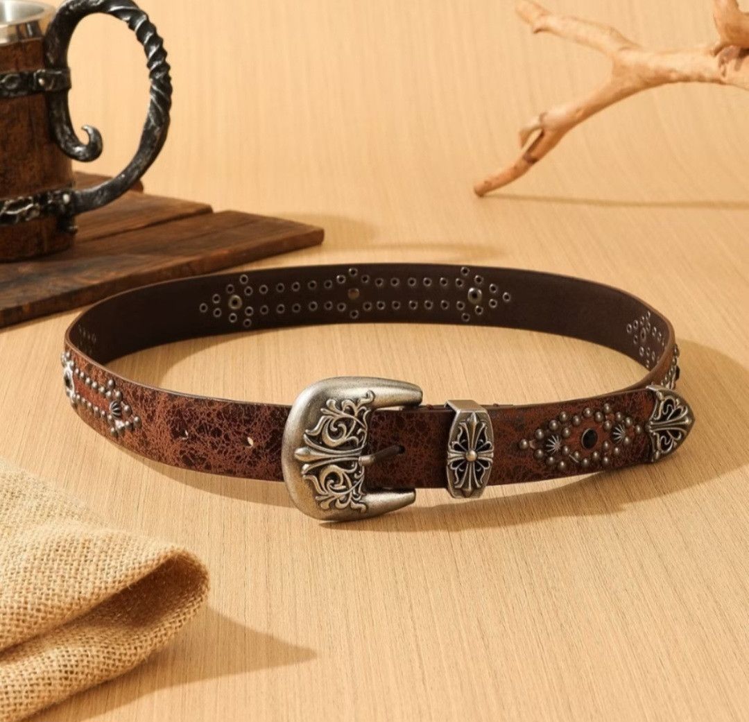 Japanese Brand Brown colour retro style carved rivet belt Size ONE SIZE - 2 Thumbnail