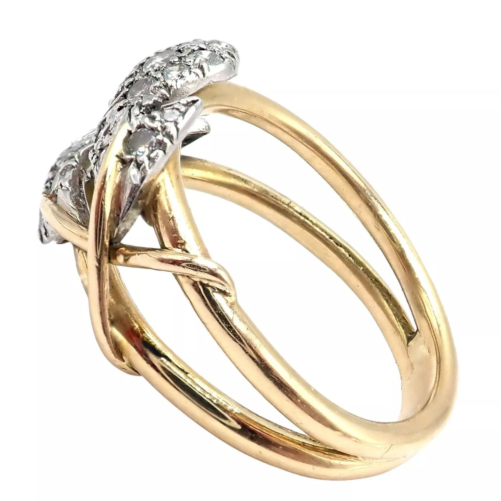 Tiffany & Co. Tiffany & Co. Diamond Yellow Gold Platinum Two Leaf Ring Size ONE SIZE - 3 Thumbnail