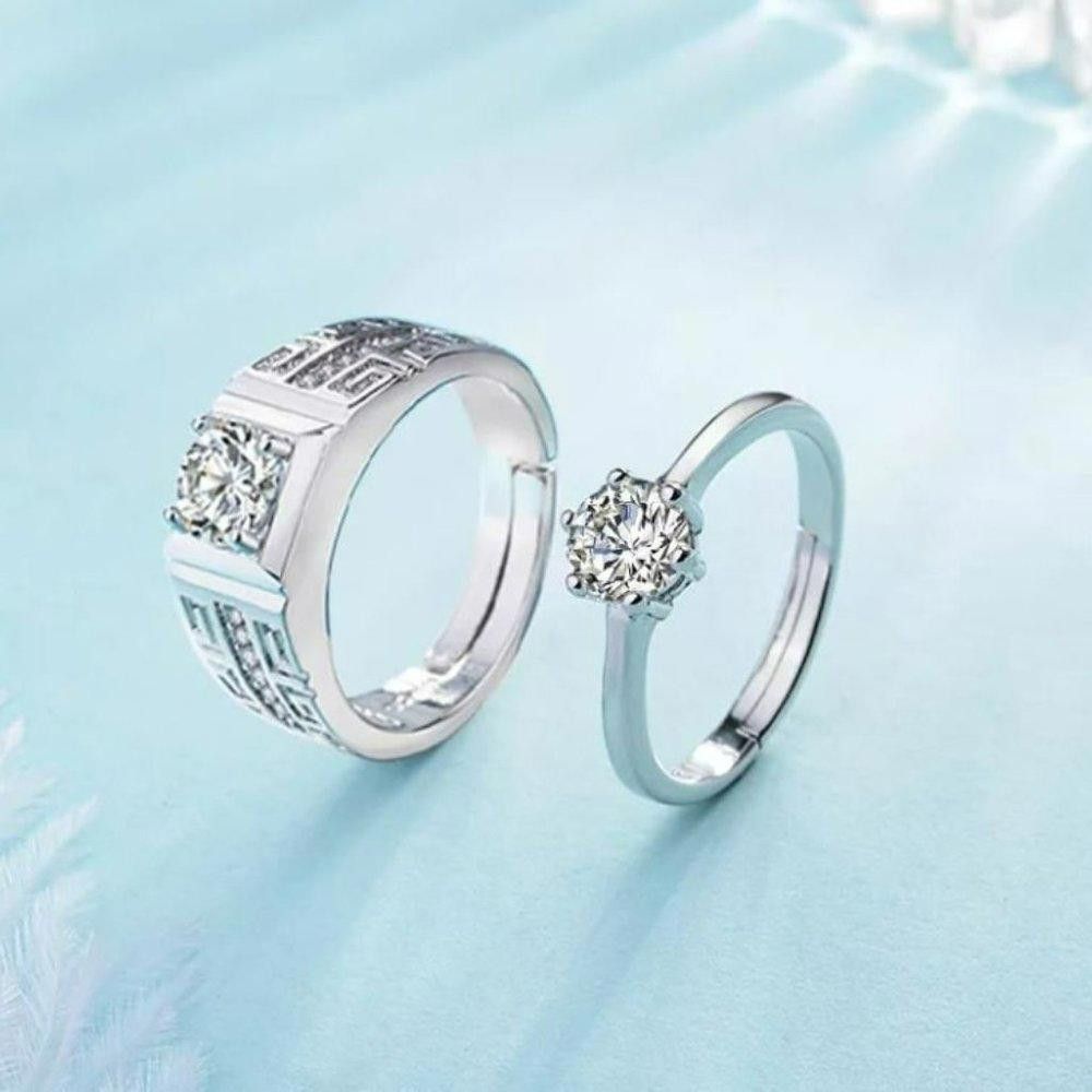 Designer 2pcs Sterling Silver Elegant Open Matching Couple Rings Size ONE SIZE - 5 Thumbnail