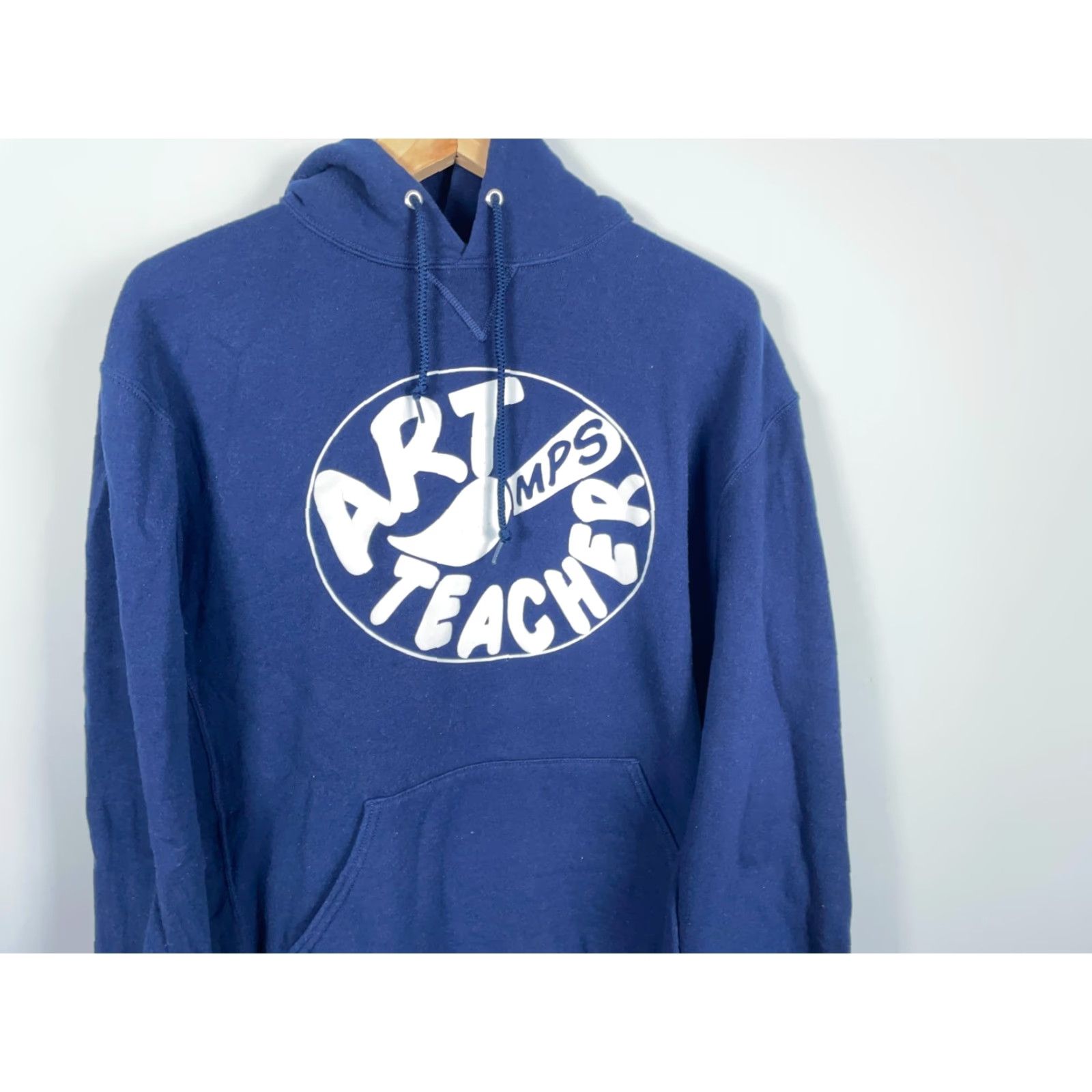 Russell Athletic VINTAGE Russell Athletic Hoodie Art Teacher Print 90s XL Dark Blue Sweatshirt 50-50 Cotton-Poly Mens Adult Regular Size US XL / EU 56 / 4 - 4 Thumbnail