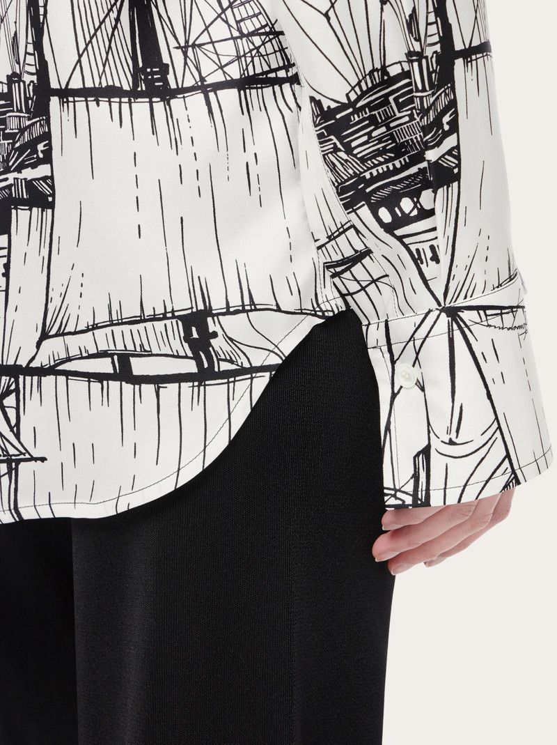Salvatore Ferragamo o1s1rm0126 Nautical Printed Silk Shirt in White/Black Size M / US 6-8 / IT 42-44 - 5 Thumbnail