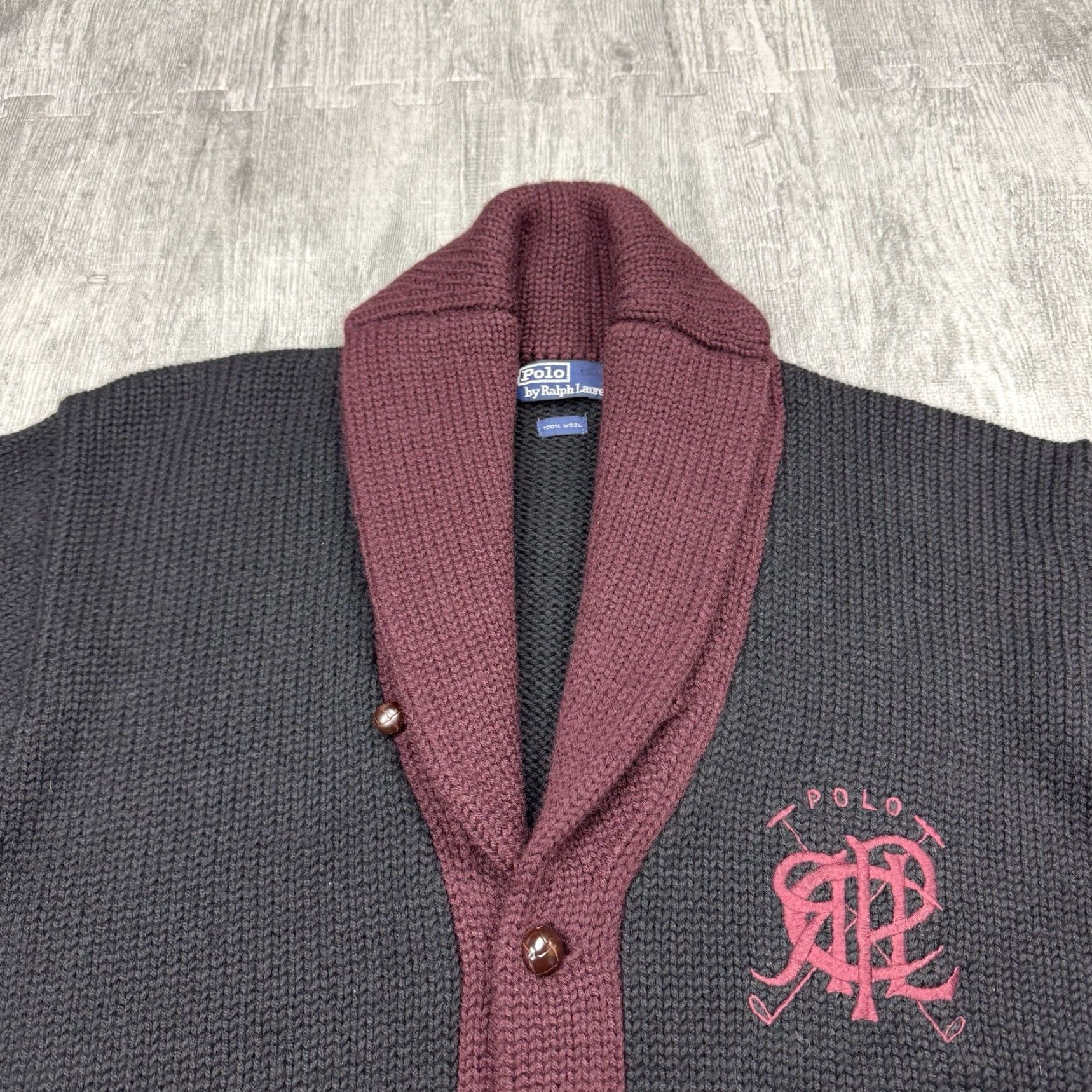 Polo Ralph Lauren Vintage Polo Ralph Lauren Wool Knit Cardigan Men M Fall Black Maroon 90s Shawl Collar Pockets Size US M / EU 48-50 / 2 - 2 Thumbnail