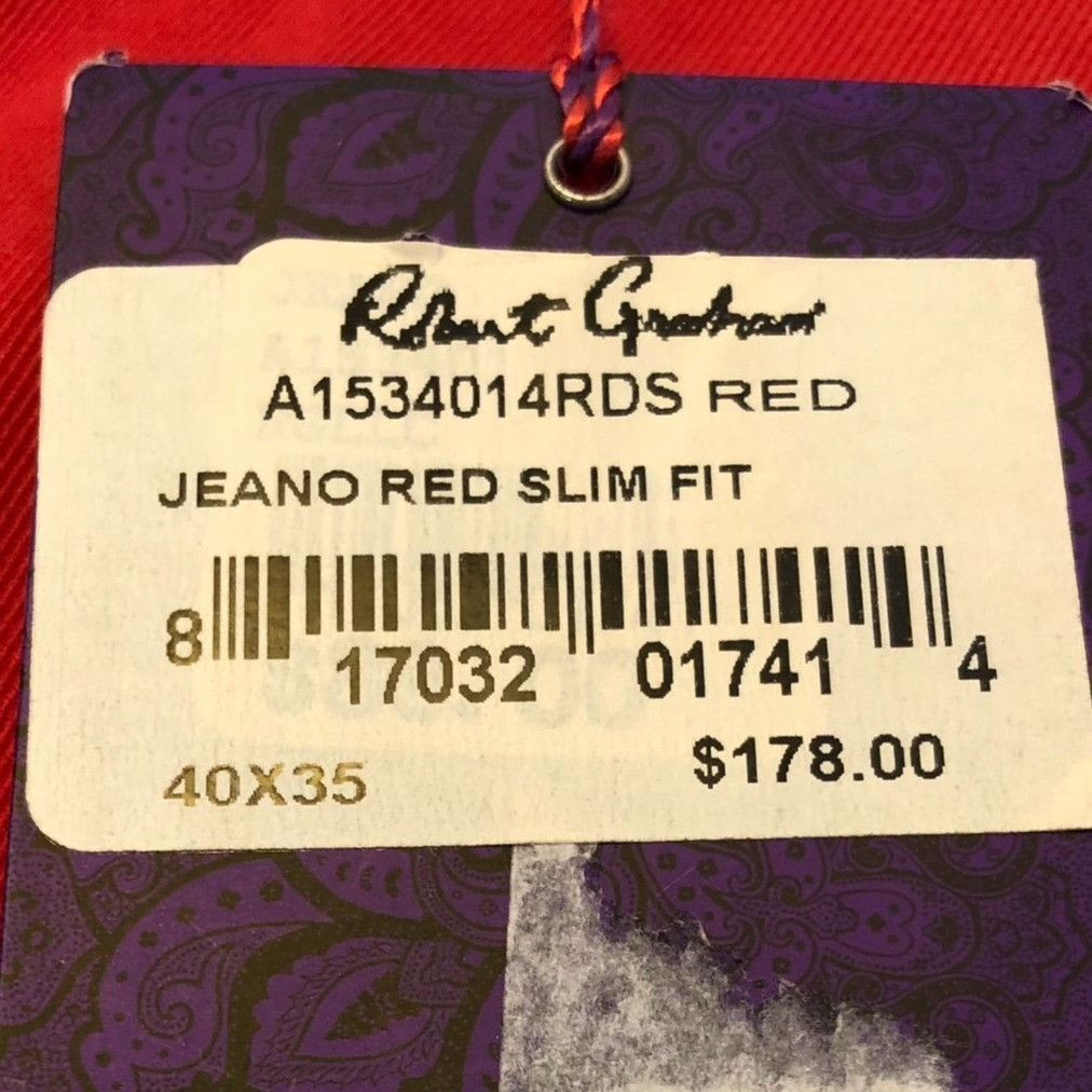 Robert Graham Robert Graham Mens Pants 40x35 Red Slim Fit Jeano Style Cott Size US 40 / EU 56 - 3 Thumbnail