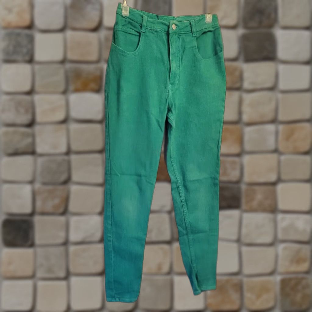 Brighton VINTAGE Brighton Blues Green Stretchy Skinny Jeans 15/16 Juniors Denim Grunge 1990s Boys Girls Mens Womens Size 36" / US 14 / IT 50 - 1 Thumbnail