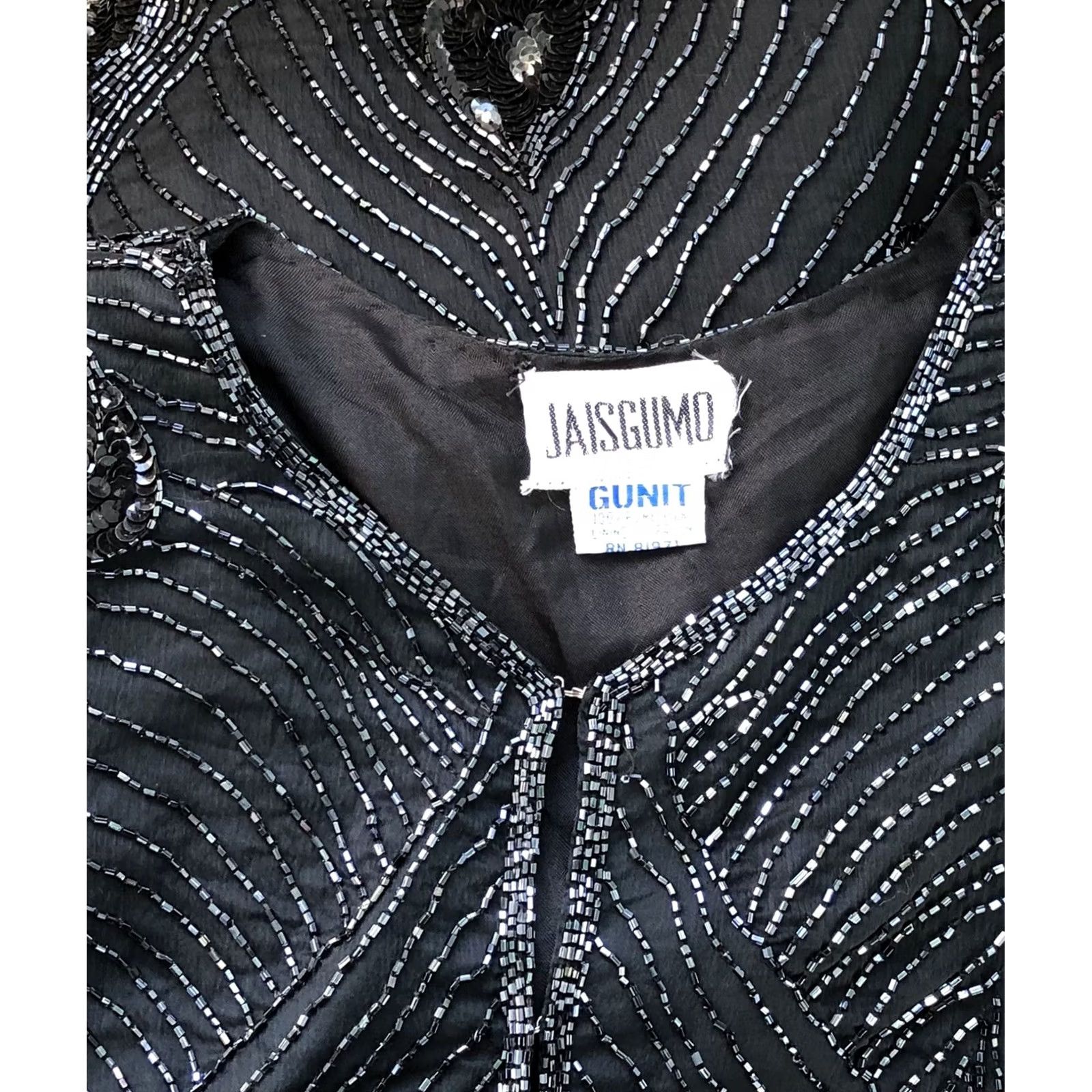 Vintage Vtg Jaisgumo 100% Silk Blouse M Black Beaded Hook Front Long Formal Coquette Glam Women's Blouse Size M / US 6-8 / IT 42-44 - 6 Thumbnail