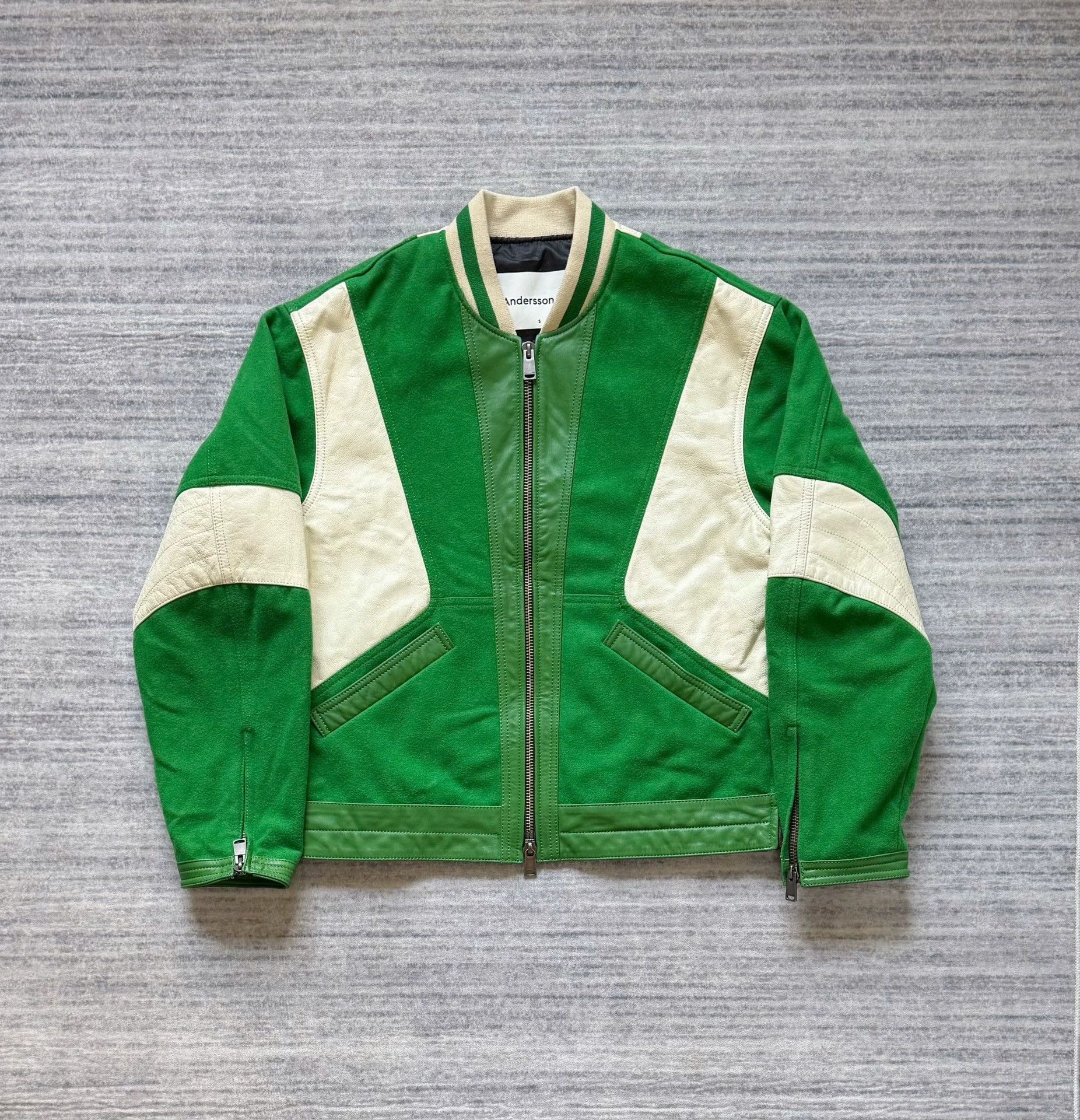 Andersson Bell Andersson Bell WhiteGreen Leather Sleeve Varsity Jacket Size US S / EU 44-46 / 1 - 1 Thumbnail