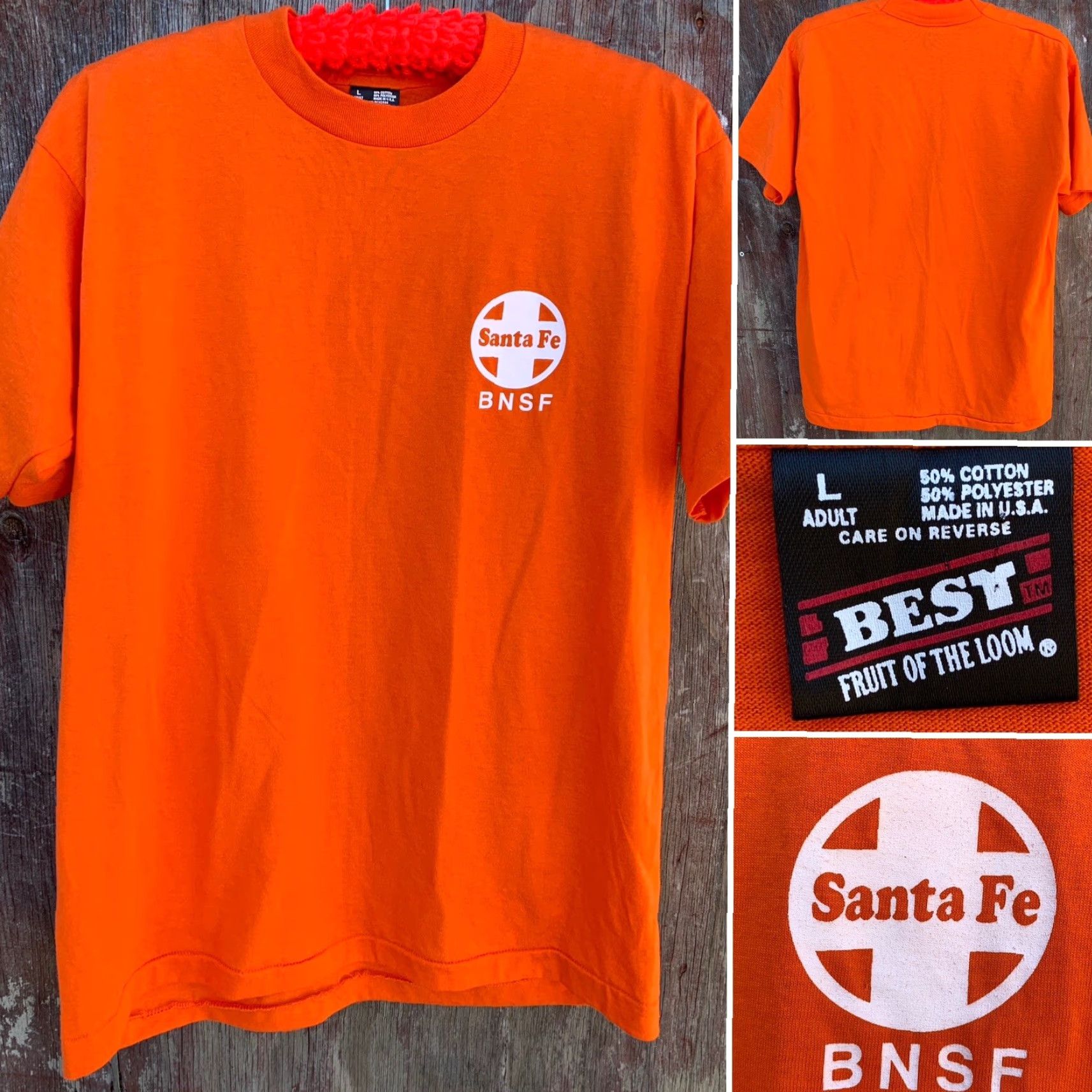 Fruit Of The Loom VINTAGE Santa Fe BNSF T Shirt Railroad Train Graphic Tee Single Stitch Size L Men Size US L / EU 52-54 / 3 - 6 Thumbnail
