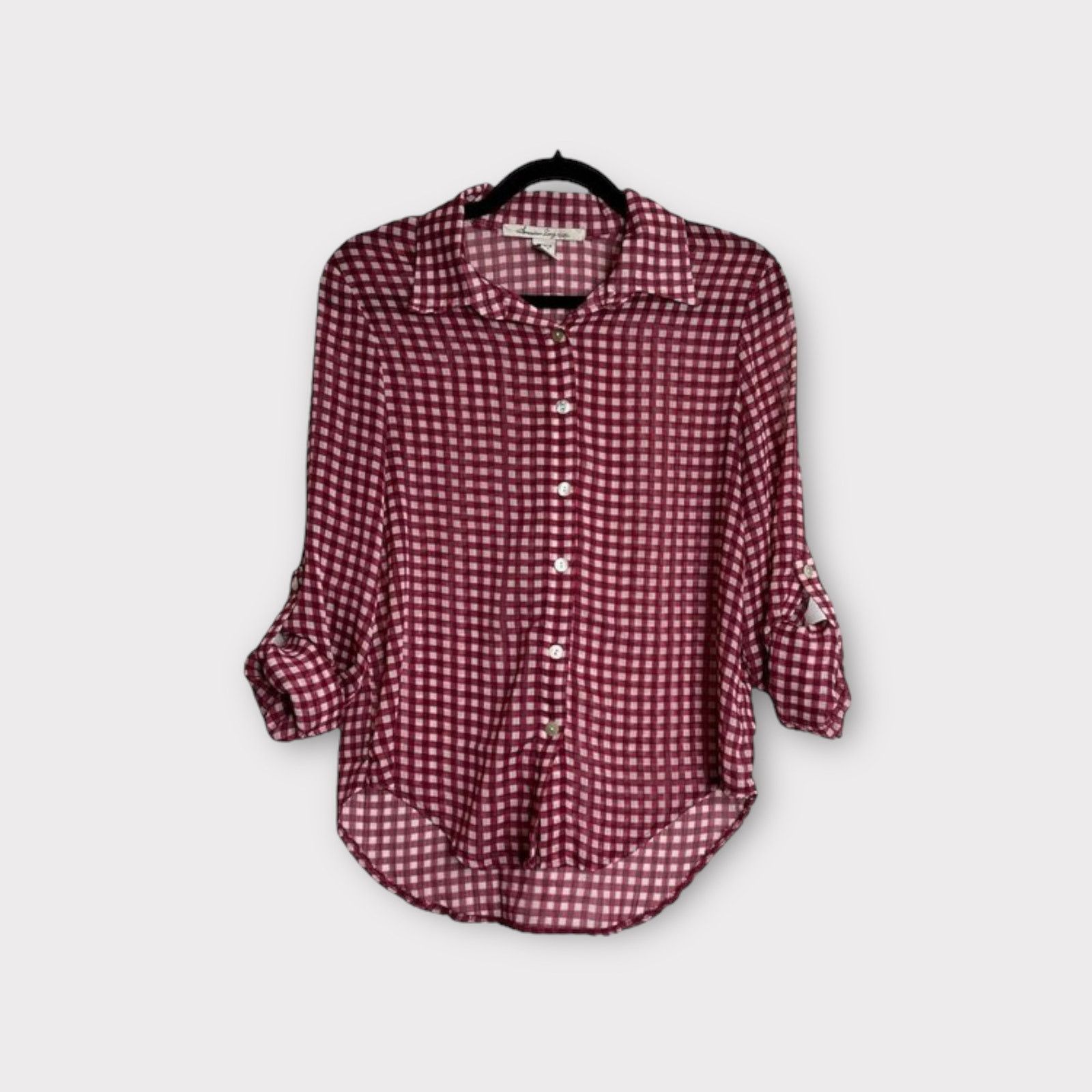 American Rag American Rag | Roll Tab Sleeve Hi Low Sheer Plaid Blouse | S Size S / US 4 / IT 40 - 5 Thumbnail