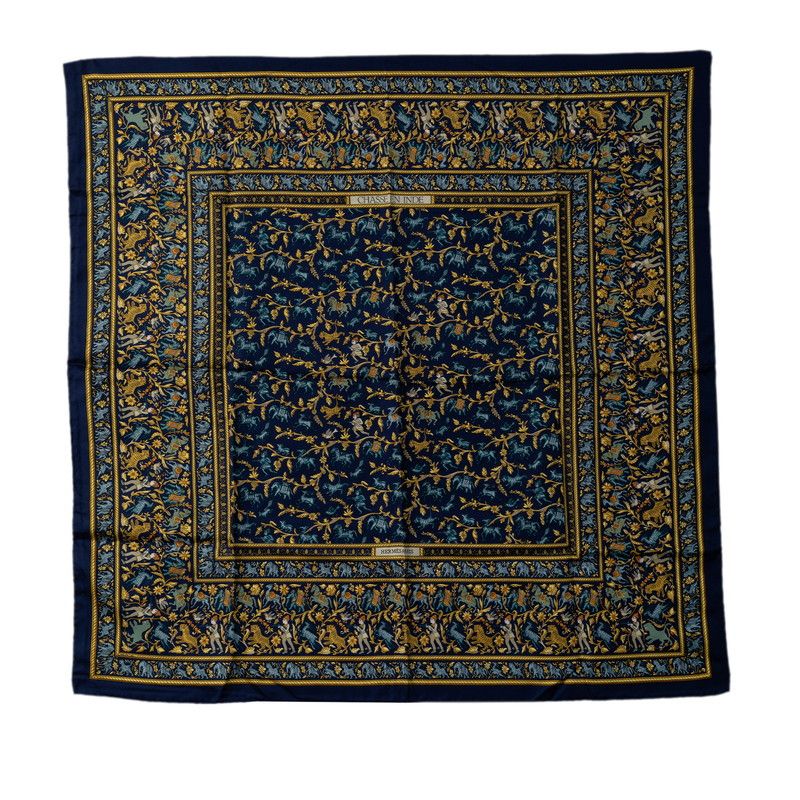 image of Hermes Carre 90 Chasse En Inde Silk Scarf in Blue, Women's