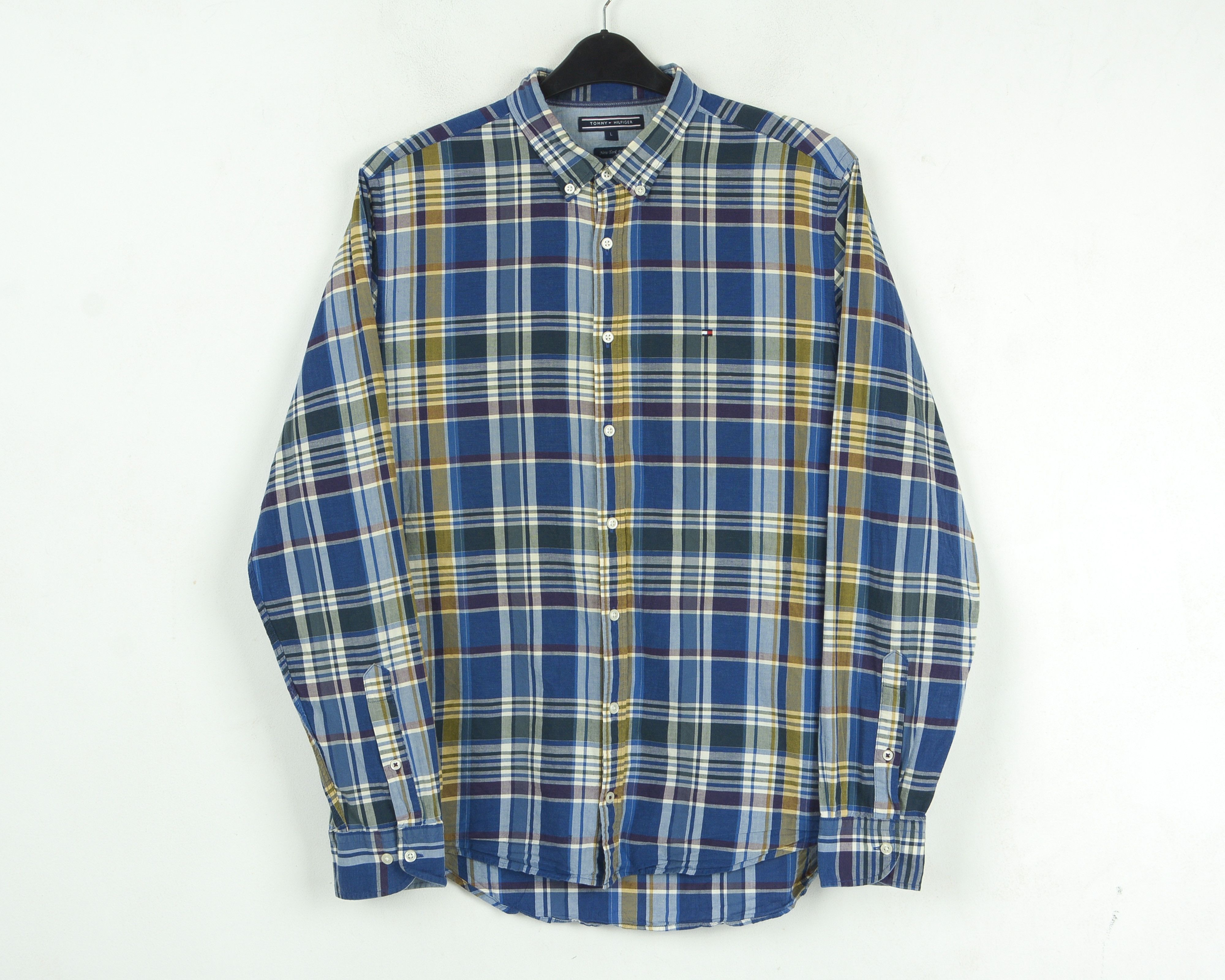 Tommy Hilfiger New York Fit Casual Shirt Long Sleeved Blue Check Cotton Size US L / EU 52-54 / 3 - 1 Thumbnail