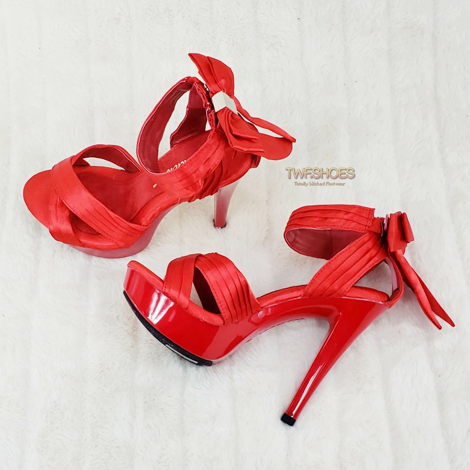 Other Cocktail 568 Red Pleated Satin Back Bow Platform Shoe 5" Hig Size US 8 / IT 38 - 8 Thumbnail