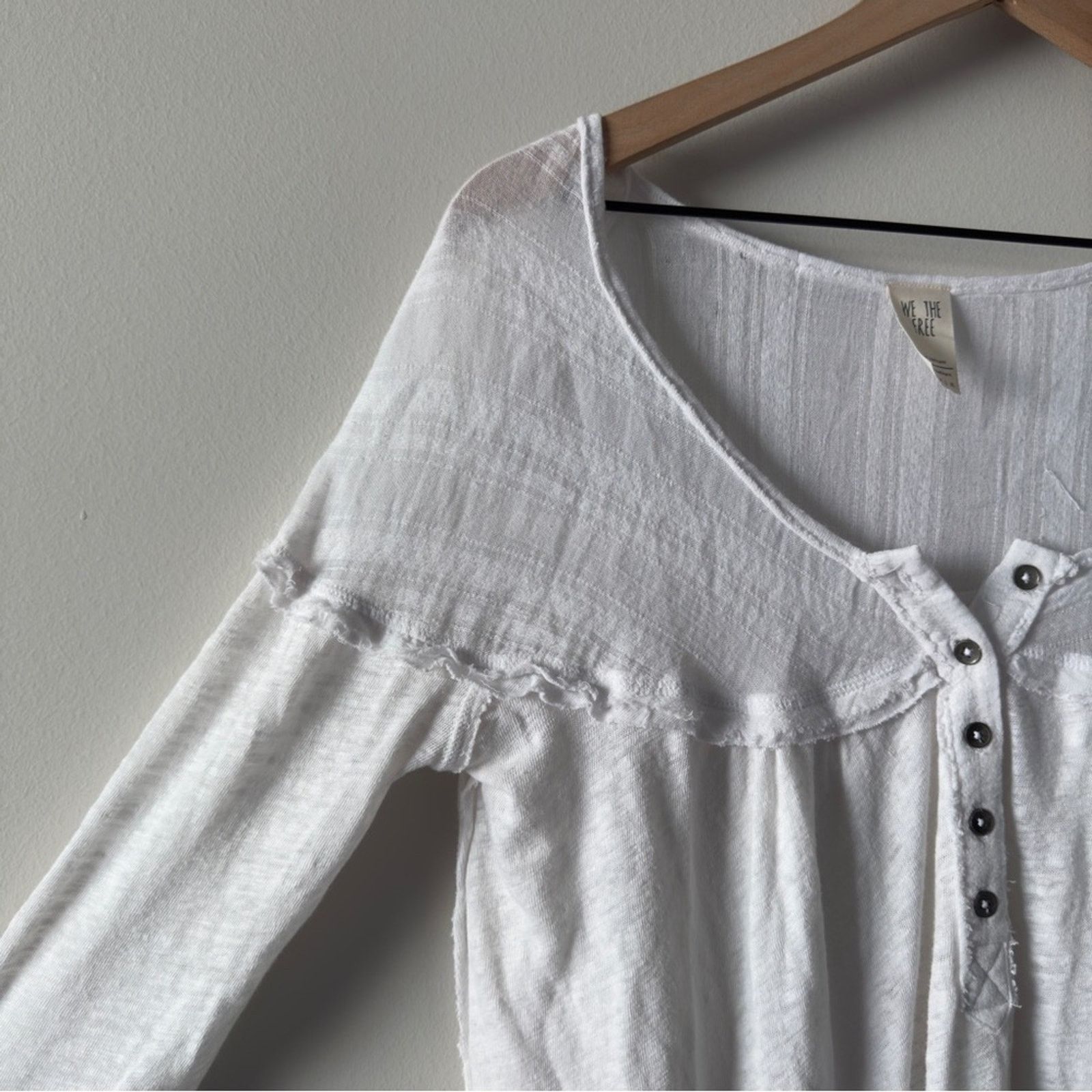 Free People Free People We the Free White Women's Henley Top Long Sleeve Size XS / US 0-2 / IT 36-38 - 6 Thumbnail