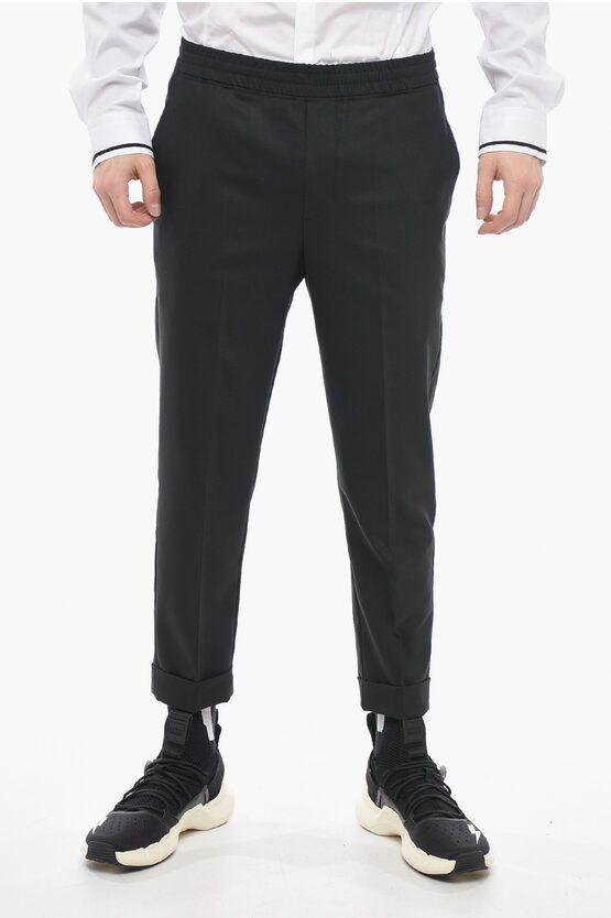 image of Neil Barrett Slim Fit Rem Pants With Elastic Waistband in Black, Men's (Size 33)