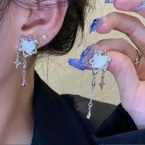 Jewelry lIrregular Heart Tassel Star Earrings Size ONE SIZE - 3 Thumbnail