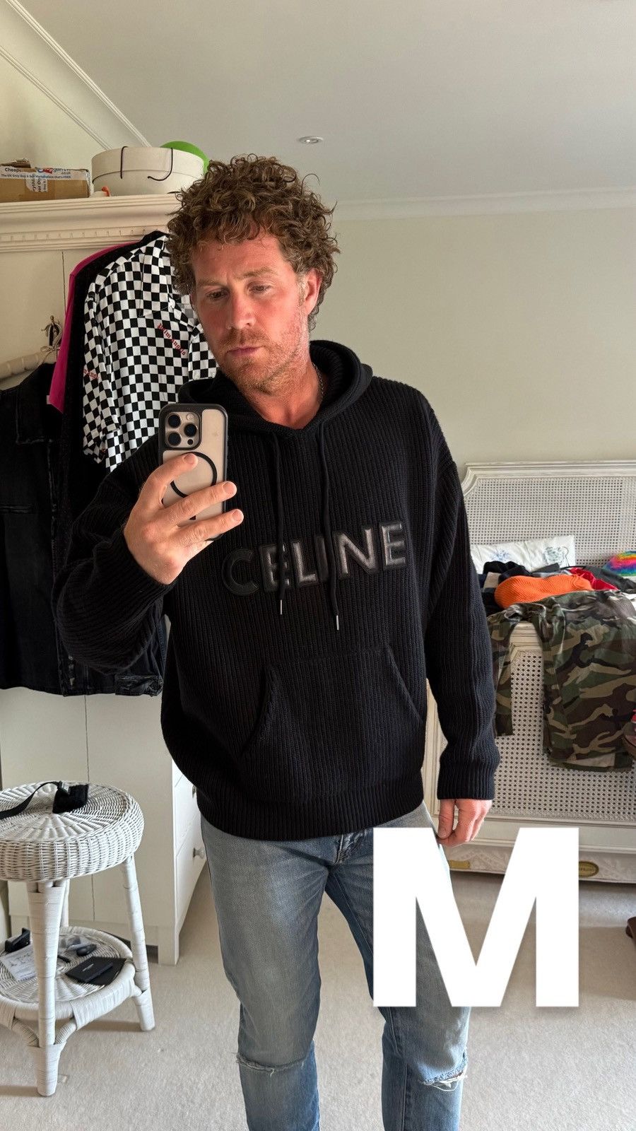 Celine $2k Celine hoodie sweater leather logo black wool Hedi S M Size US S / EU 44-46 / 1 - 4 Thumbnail