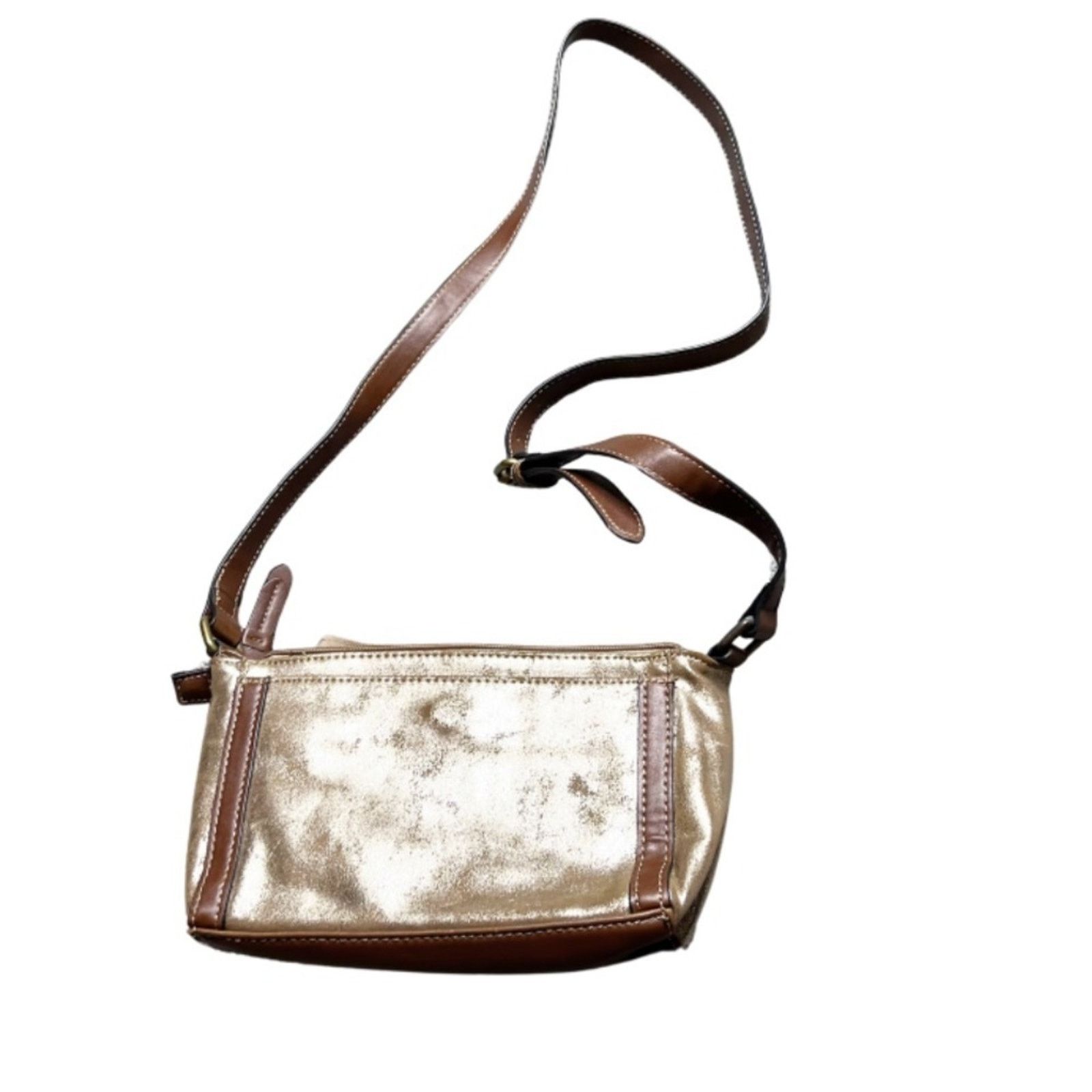Chaps Chaps Metallic Gold Brown Faux Leather Zip Crossbody Purse Size ONE SIZE - 6 Thumbnail