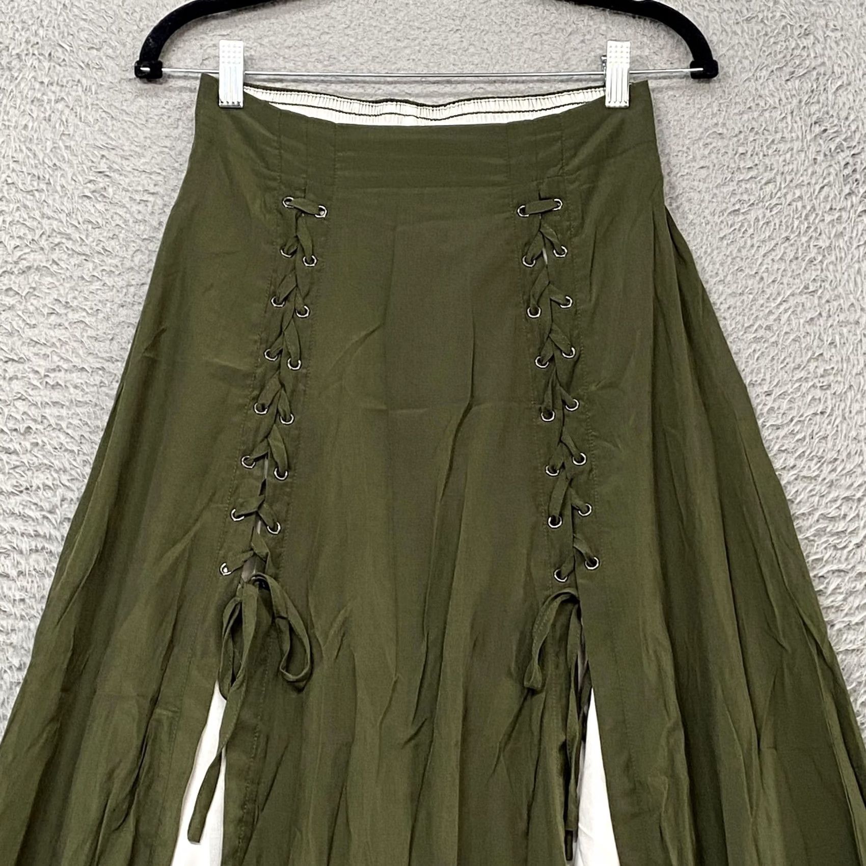 Vintage Scarlet Darkness Maxi Skirt Womens Small Green Lace Up Renfaire Gothic Size 28" / US 6 / IT 42 - 2 Thumbnail