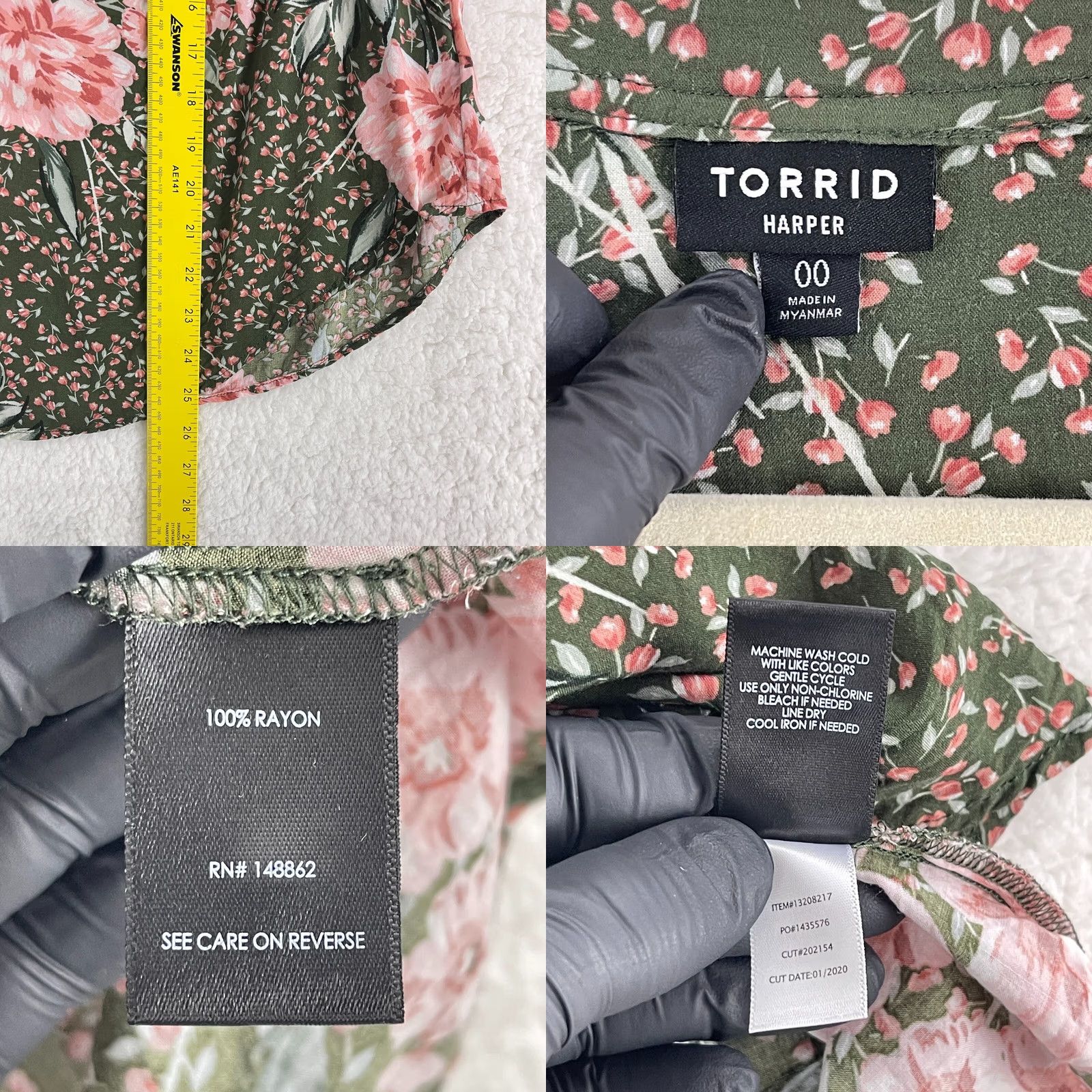 Torrid Torrid Harper Challis Green Floral V-Neck Shirt 3/4 Sleeve M Womens Size M / US 6-8 / IT 42-44 - 8 Thumbnail