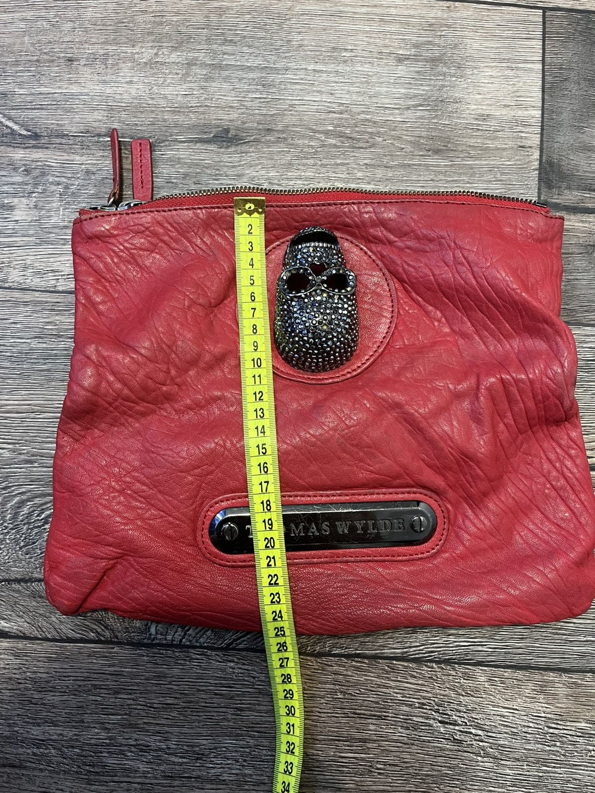 Thomas Wylde Thomas Wylde Red Leather Skull Foldover Clutch Handbag Size ONE SIZE - 11 Thumbnail