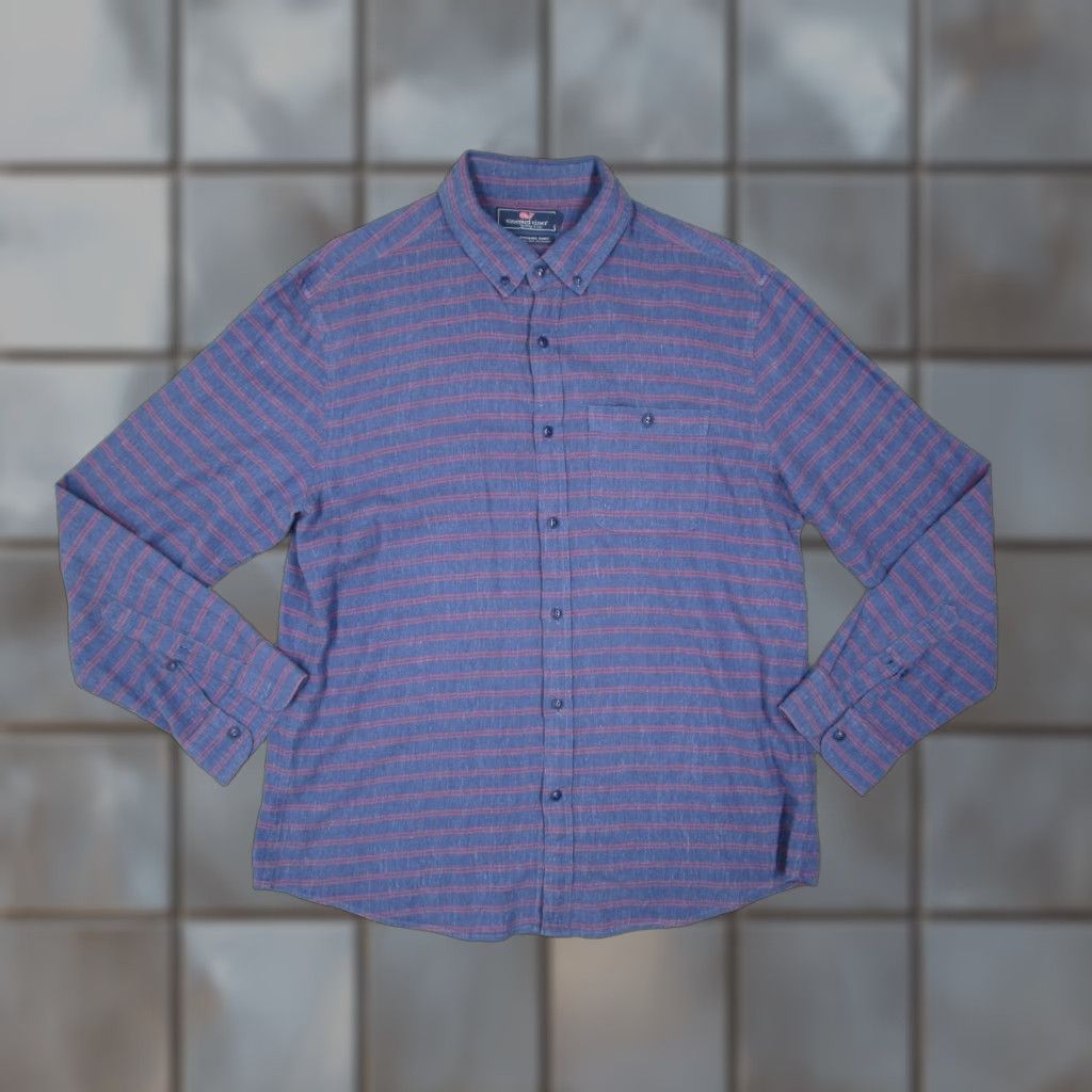Vineyard Vines Vineyard Vines Longshore Shirt Mens Medium Blue Slim Fit Button Up Linen Blend Shirt Size US M / EU 48-50 / 2 - 1 Thumbnail