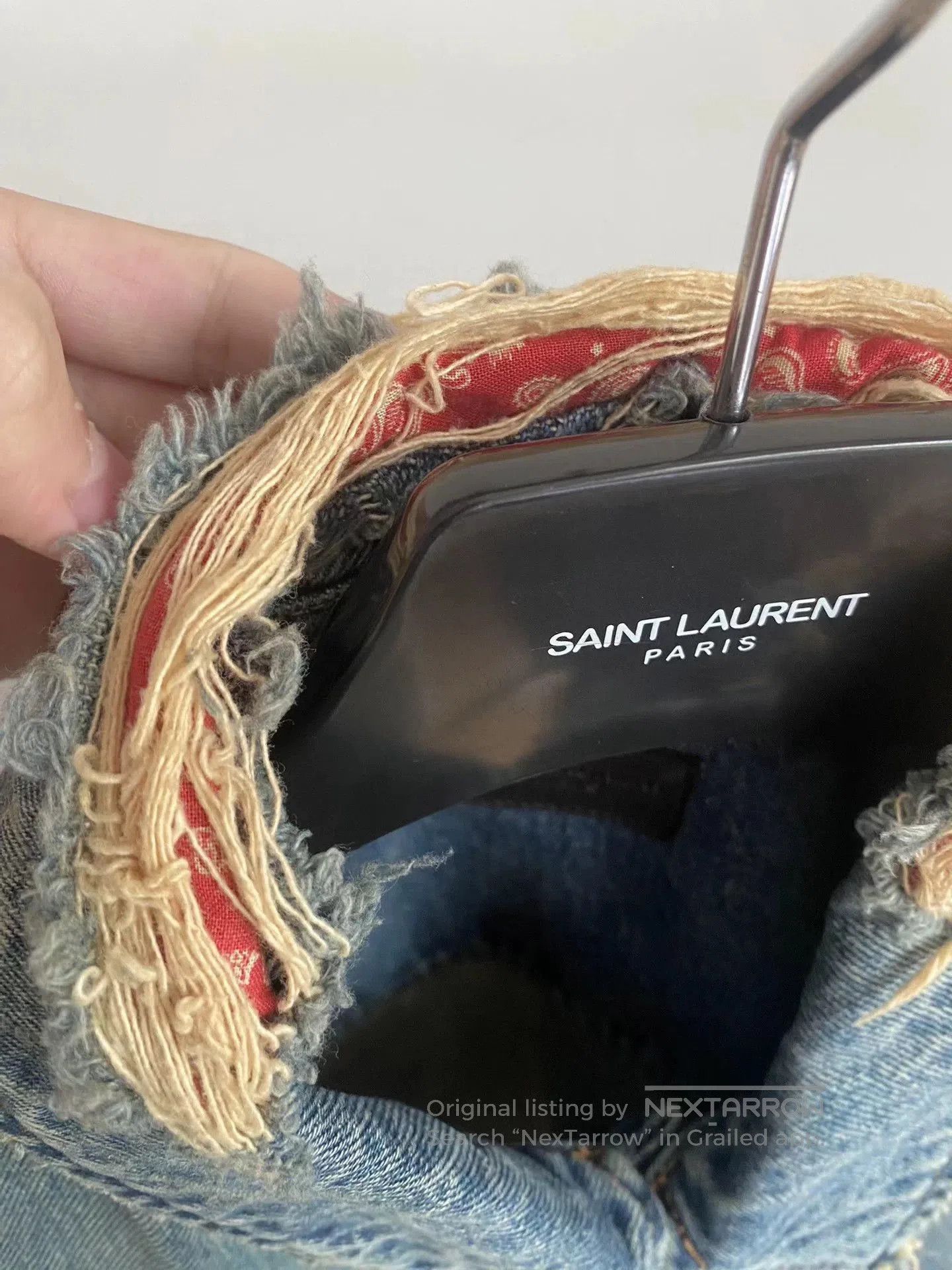 Saint Laurent Paris Blue Denim Jacket with Distressed Collar and Cuffs . Size US L / EU 52-54 / 3 - 5 Thumbnail