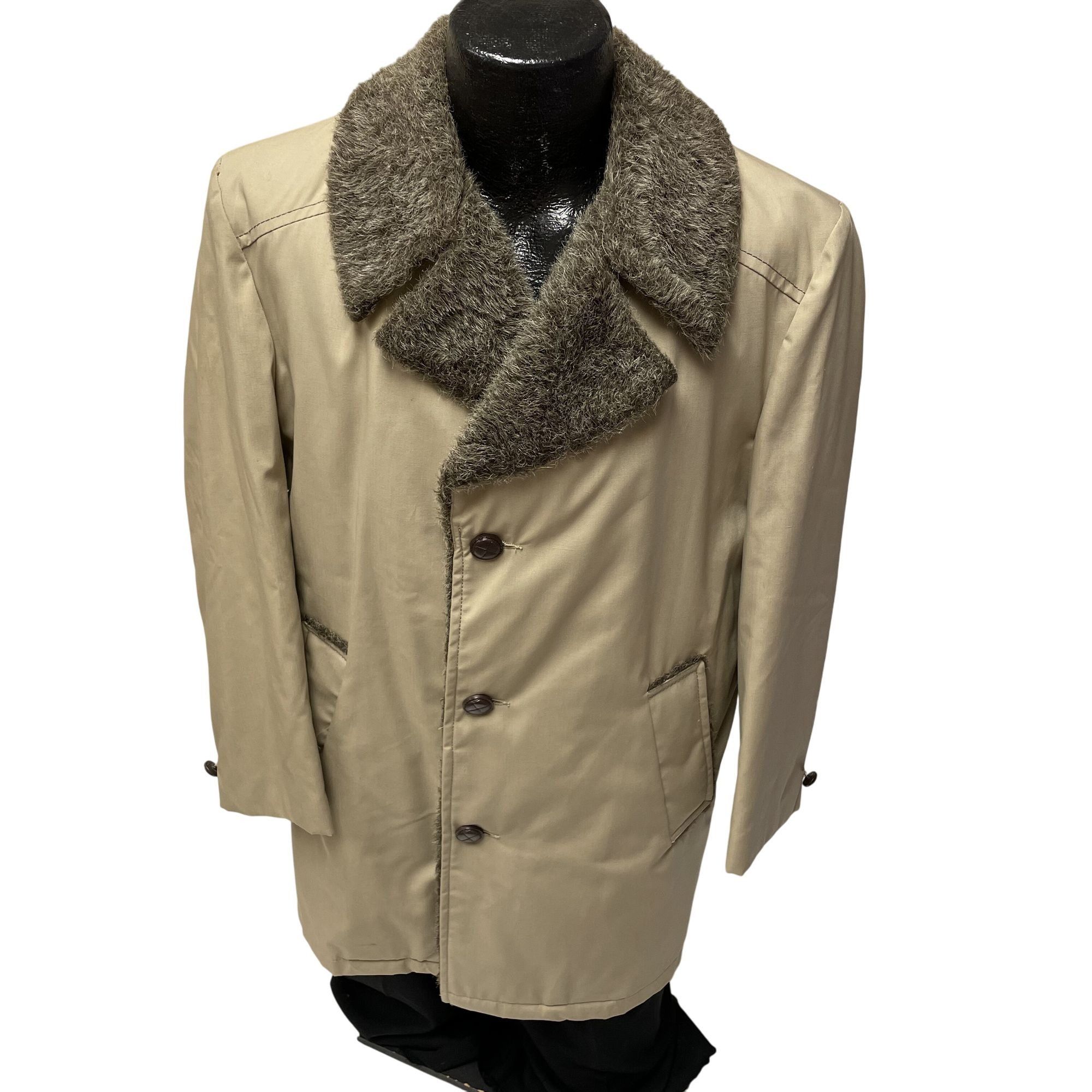 Sears Vtg Sears Khaki Car Coat Gray PILE Lapel FLEECE Lined Jacket Size US L / EU 52-54 / 3 - 1 Thumbnail