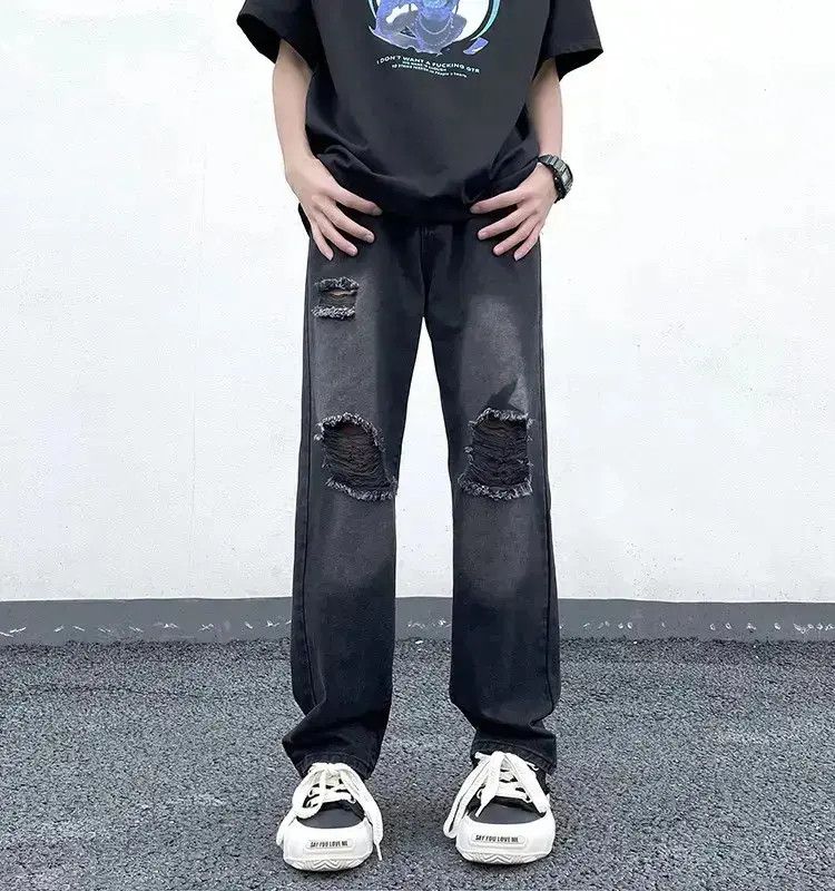 Japanese Brand Retro straight leg casual distressed jeans Size US 32 / EU 48 - 1 Thumbnail