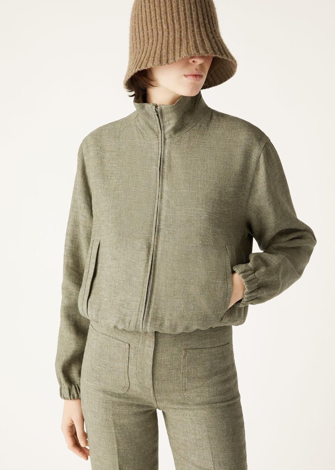 Loro Piana o1srvl11e0825 FAO6132 Bomber Linen Jacket in Green Size L / US 10 / IT 46 - 2 Thumbnail