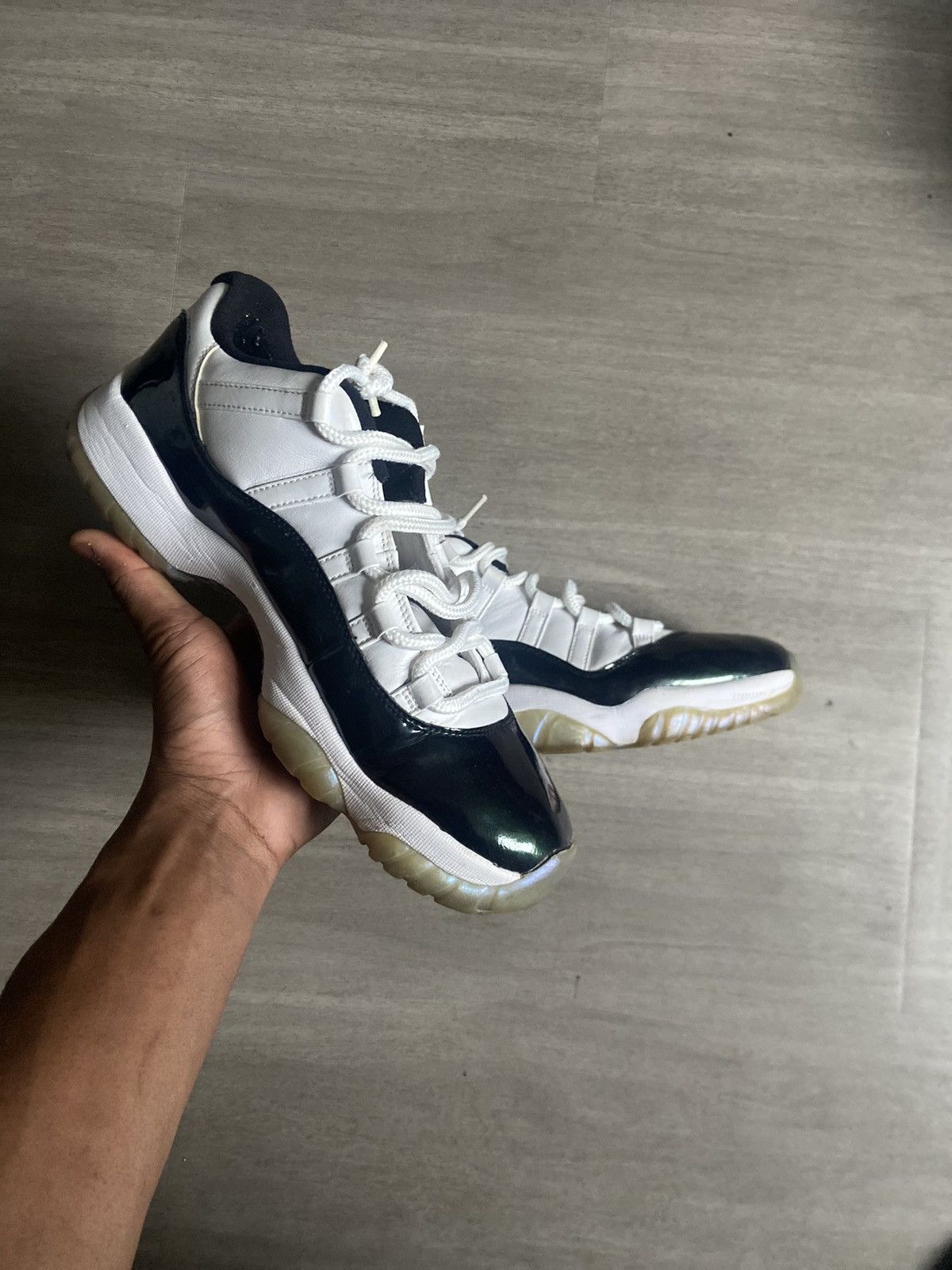 image of Jordan Brand 11 Emerald Shoes in White, Men's (Size 12)