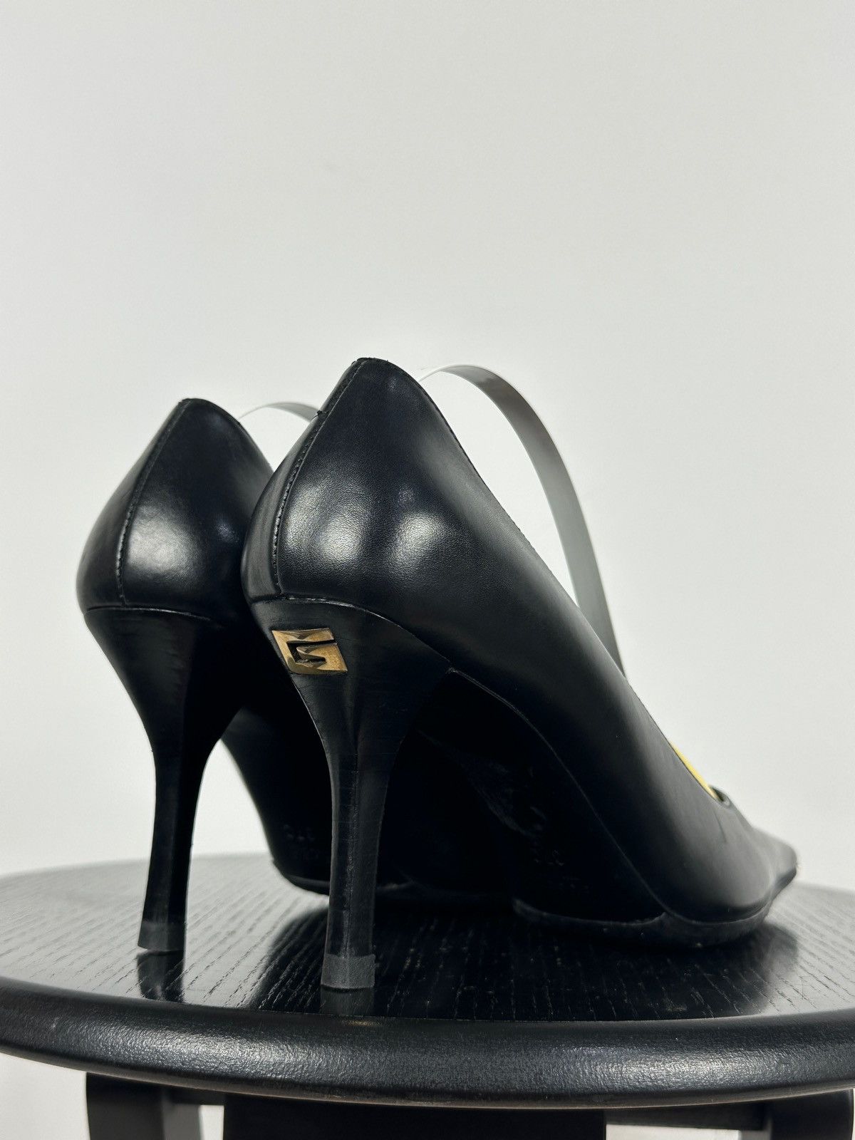 Gucci Vintage Gucci Leather Square Toe Gold Logo Heels Pumps Size US 7 / IT 37 - 1 Thumbnail