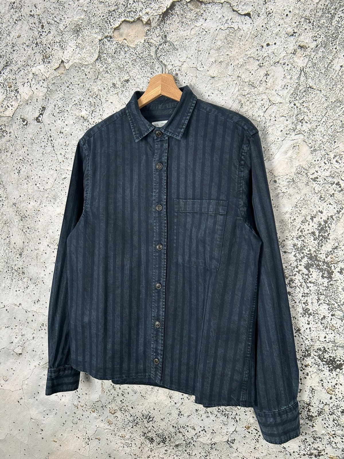 Vintage Zara Stripe Dark Navy Shirt Oversized Grunge Rock Punk Size US M / EU 48-50 / 2 - 2 Thumbnail