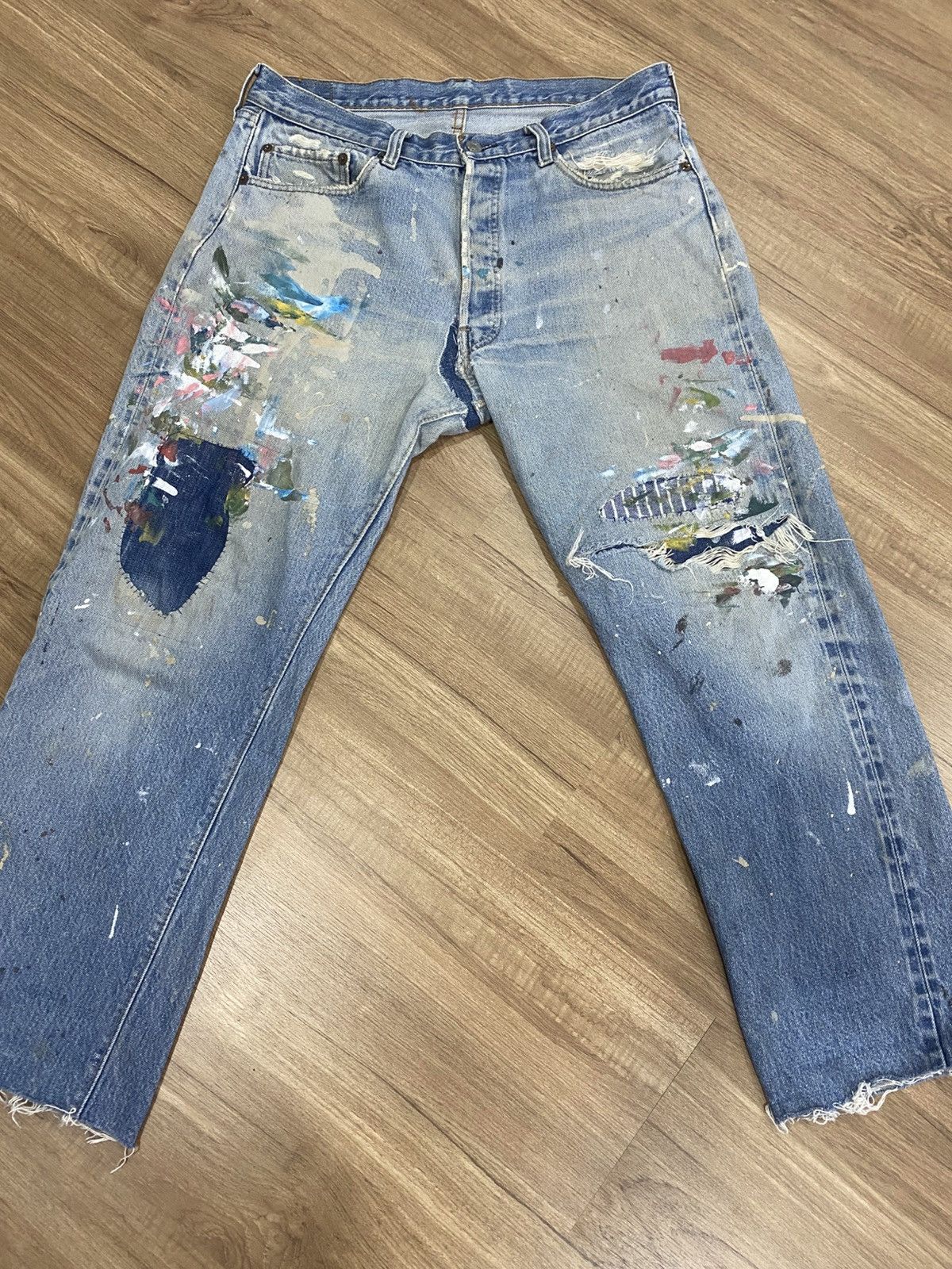 Levi's Vintage Levis small E redline selvadge splash paint Size US 34 / EU 50 - 1 Thumbnail