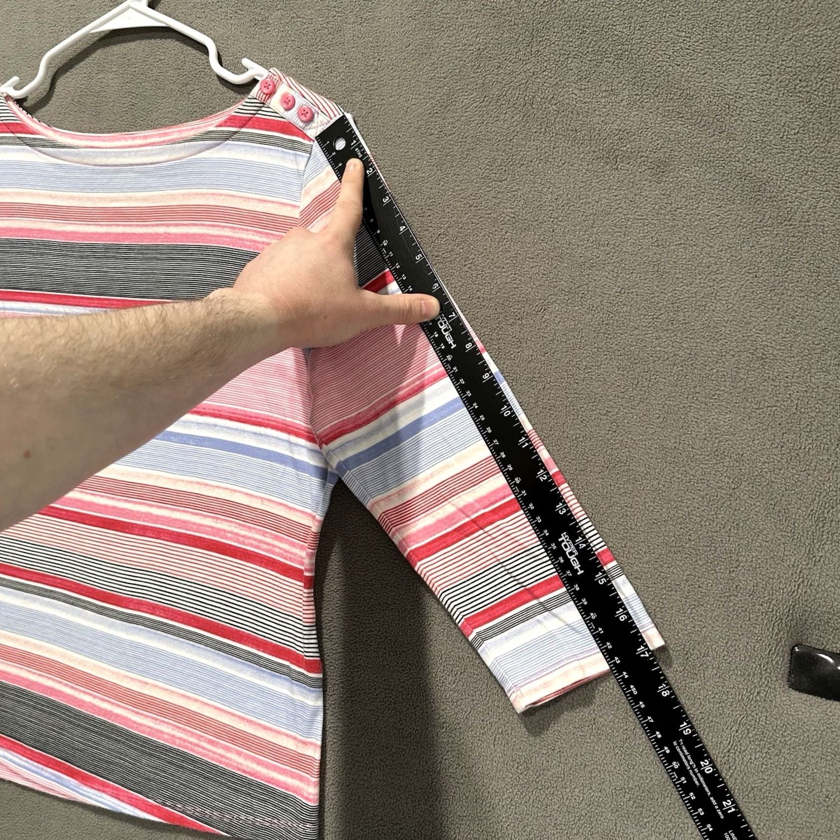 Charter Club Charter Club Womens PL Pink Striped Blouse 3/4 Sleeve Boat Neck Button EUC Top Size L / US 10 / IT 46 - 5 Thumbnail