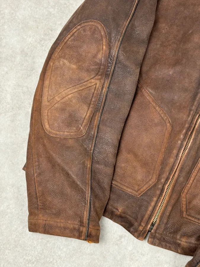 Armani 2000s Armani Biker Brown Faded Leather Jacket Size US L / EU 52-54 / 3 - 10 Thumbnail