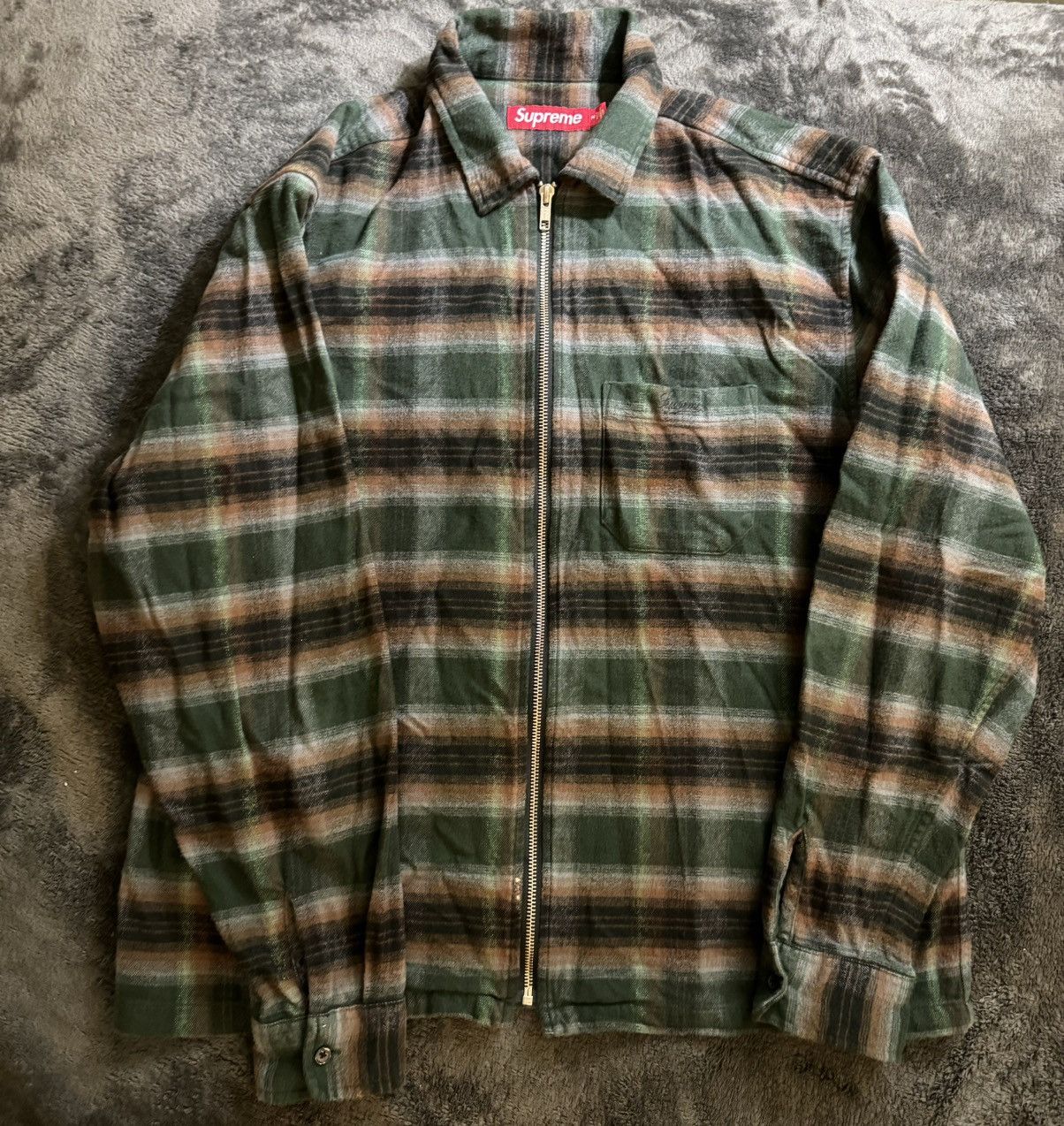 トップス Supreme SS24 Flannel Zip Up Shirt Green Supreme SS24 Flannel Zip Up Shirt Green
