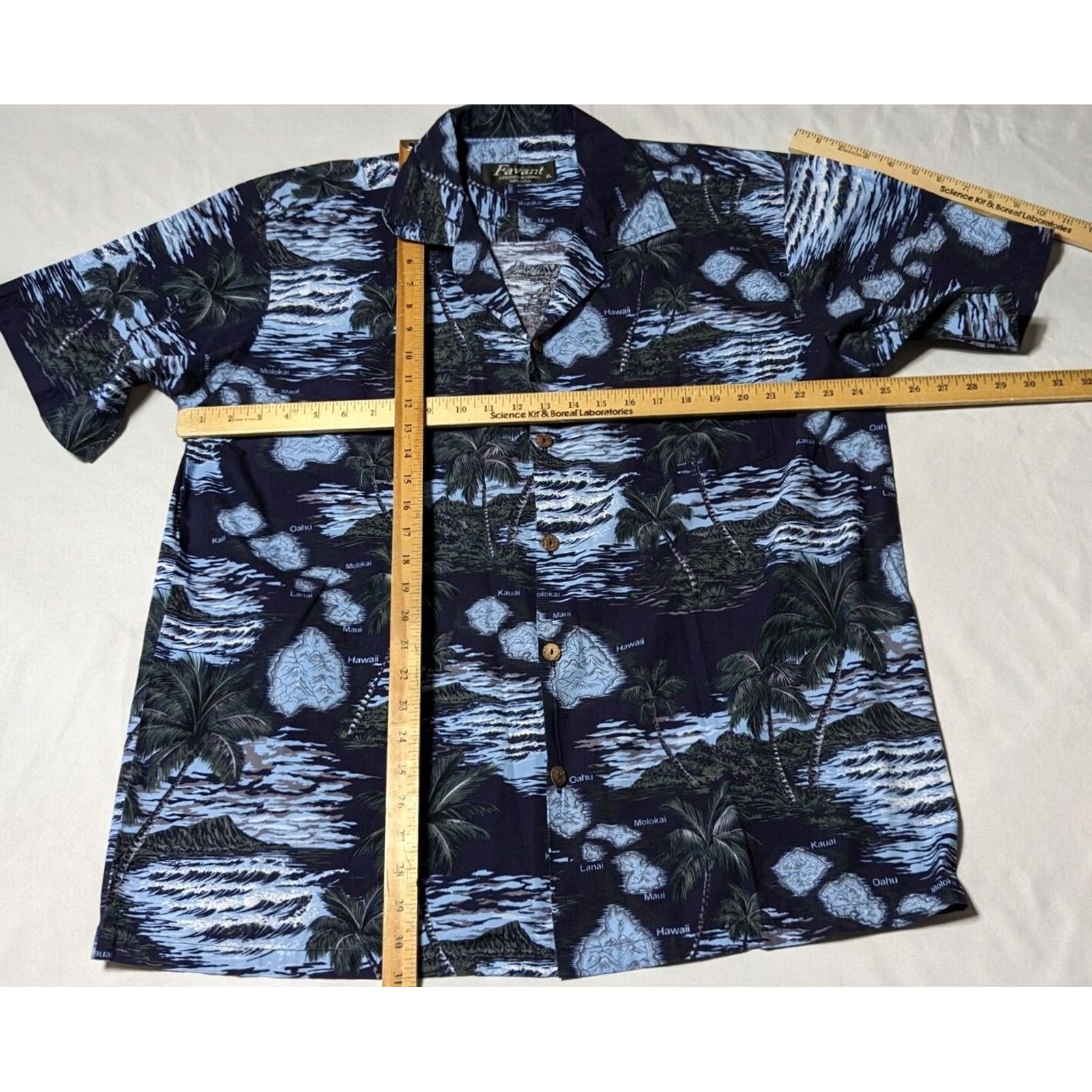 Vintage FAVANT Men XL Blue Floral 100% Cotton Hawaii Map Print Hawaiian Camp Shirt Size US XL / EU 56 / 4 - 7 Thumbnail