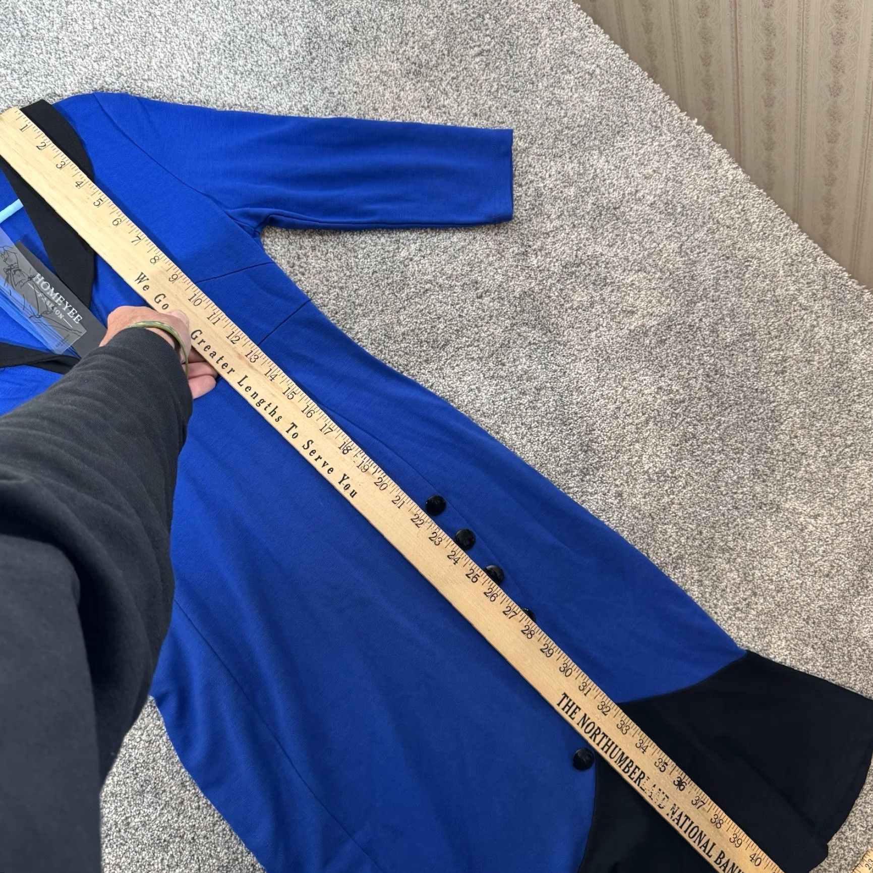 Vintage VINTAGE Homeyee Midi Dress 8 Retro 50s Pinup Office Classy Elegant Rockabilly Wiggle 3/4 Sleeve Black and Blue Sheath Womens Size M / US 6-8 / IT 42-44 - 5 Thumbnail