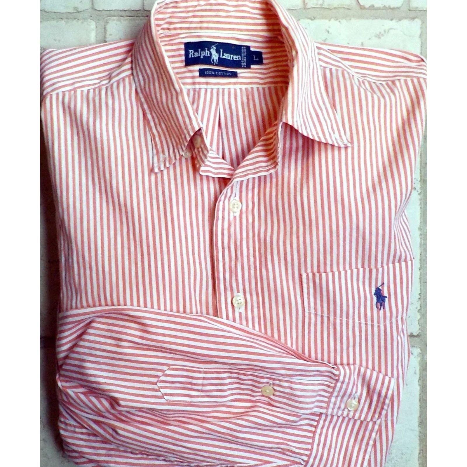 Polo Ralph Lauren Polo Ralph Lauren Shirt Striped Button-Down 100% Cotton Large Red L/Mens Red Button-Up Mens Size US L / EU 52-54 / 3 - 2 Thumbnail