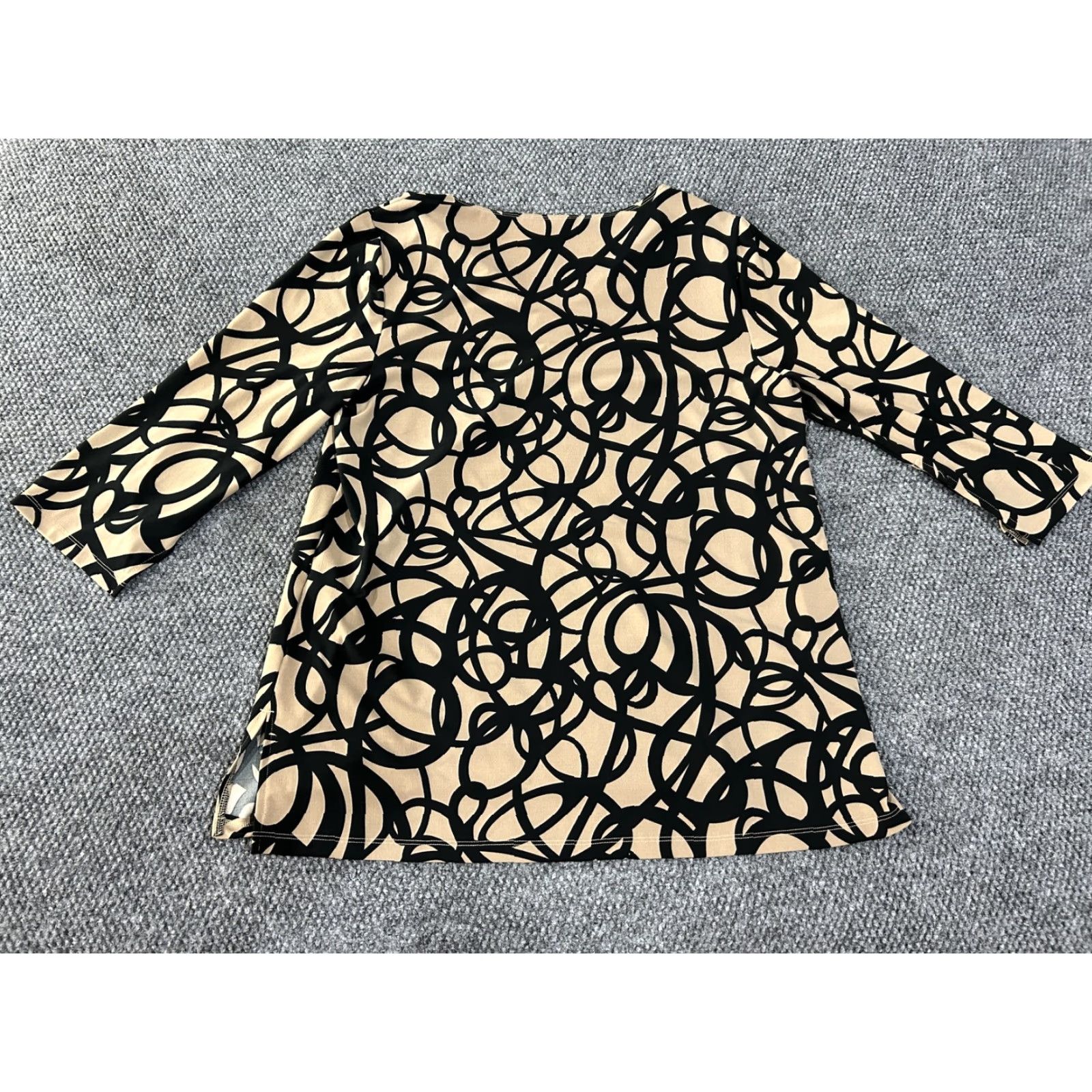 Vintage Chicos Shirt Womens 3 Beige Abstract Geometric Boat Neck Tunic Long Sleeve Top Size XS / US 0-2 / IT 36-38 - 7 Thumbnail