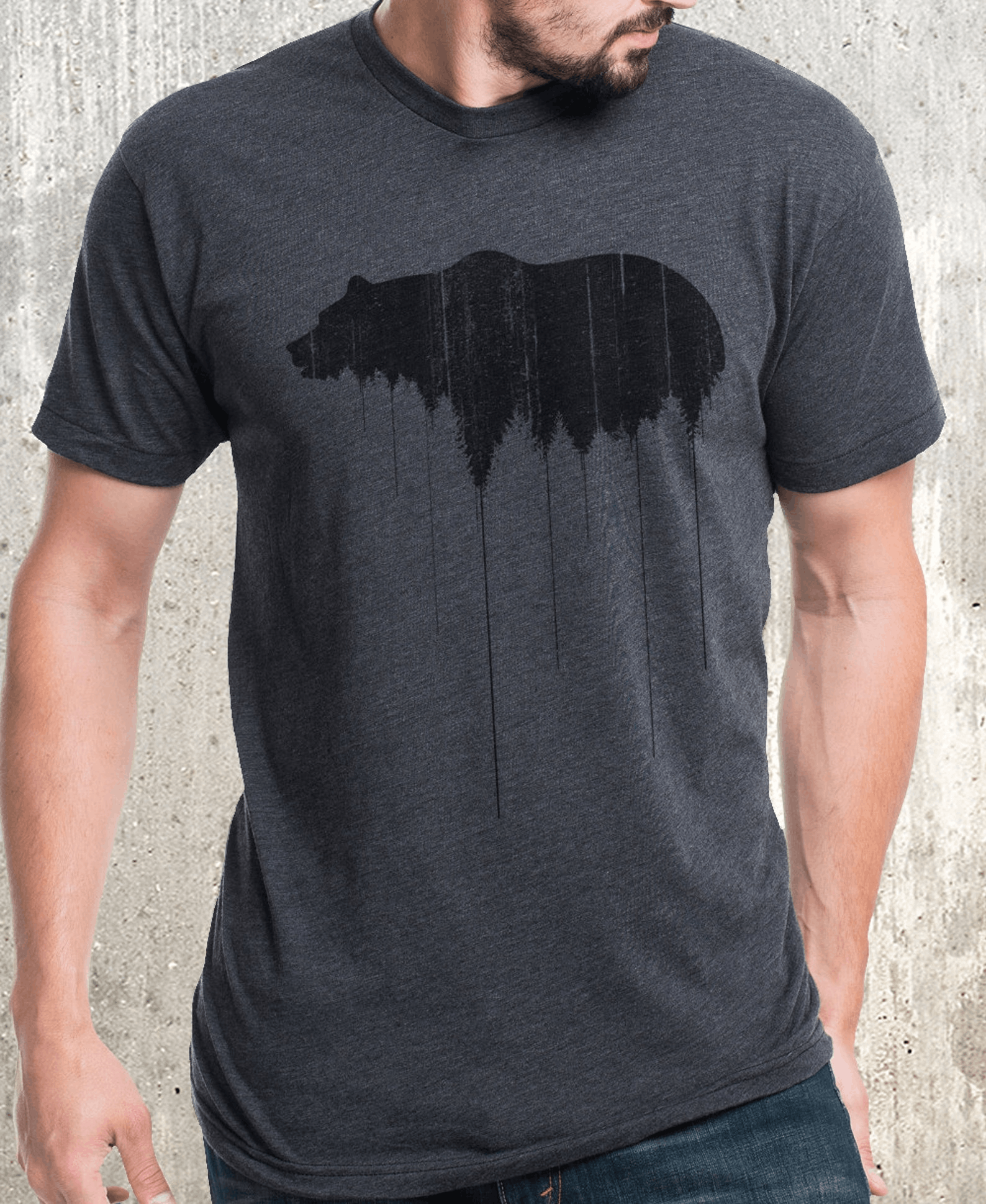 Designer × Vintage Graphic Tees for Men – Bear Above Tree Line Black T-Shirt Size US XL / EU 56 / 4 - 4 Thumbnail