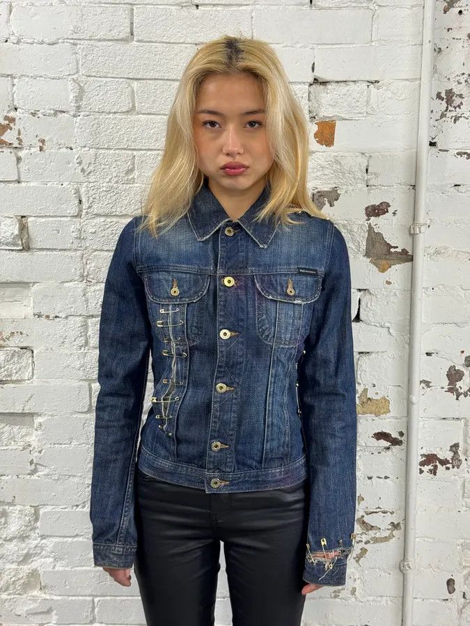 Dolce & Gabbana 2000s Dolce & Gabbana Blue Denim Golden Safety Pin Distressed Jacket Size XS / US 0-2 / IT 36-38 - 2 Thumbnail